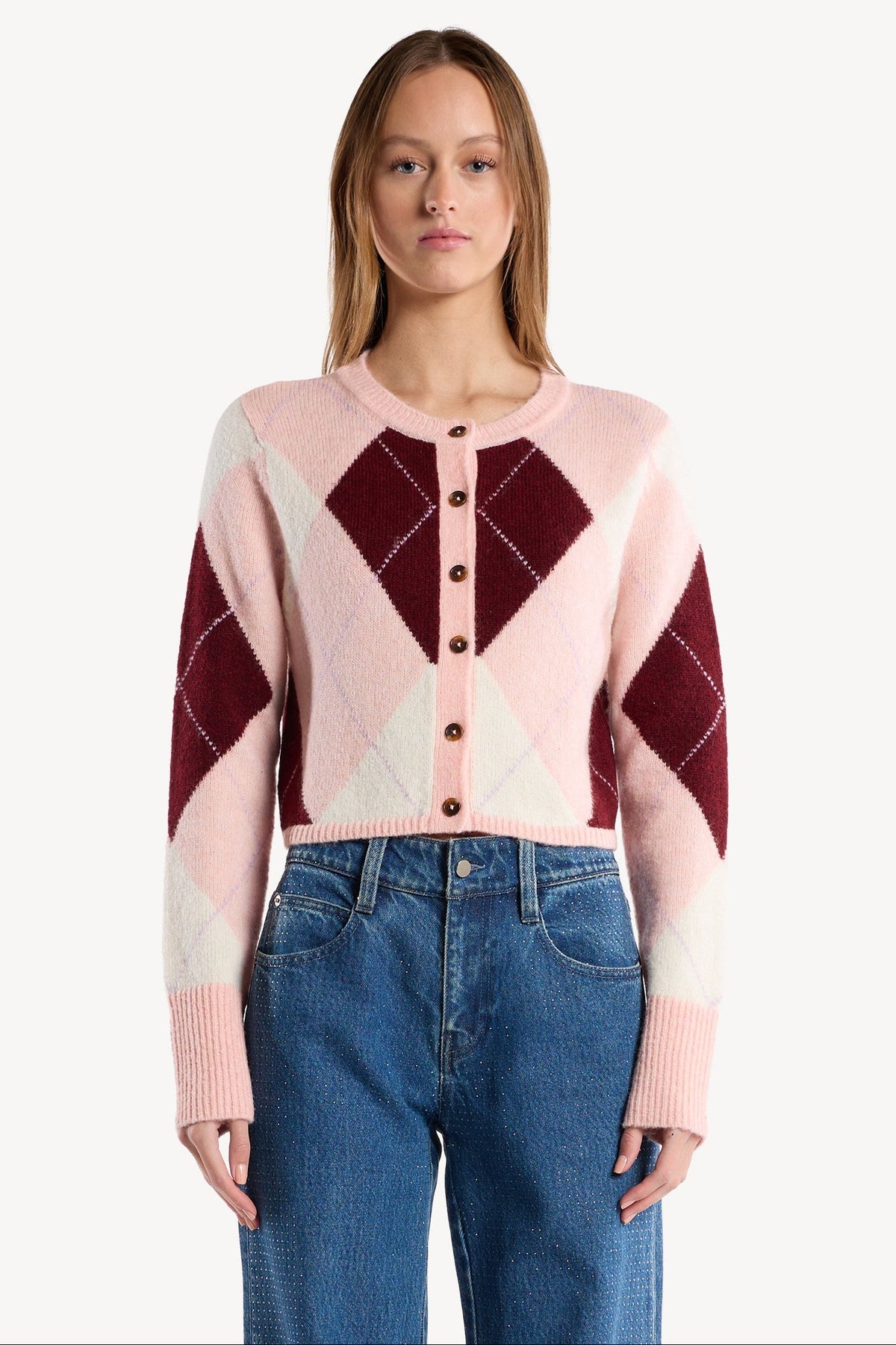 Goldie Cardigan - Argyle Pink