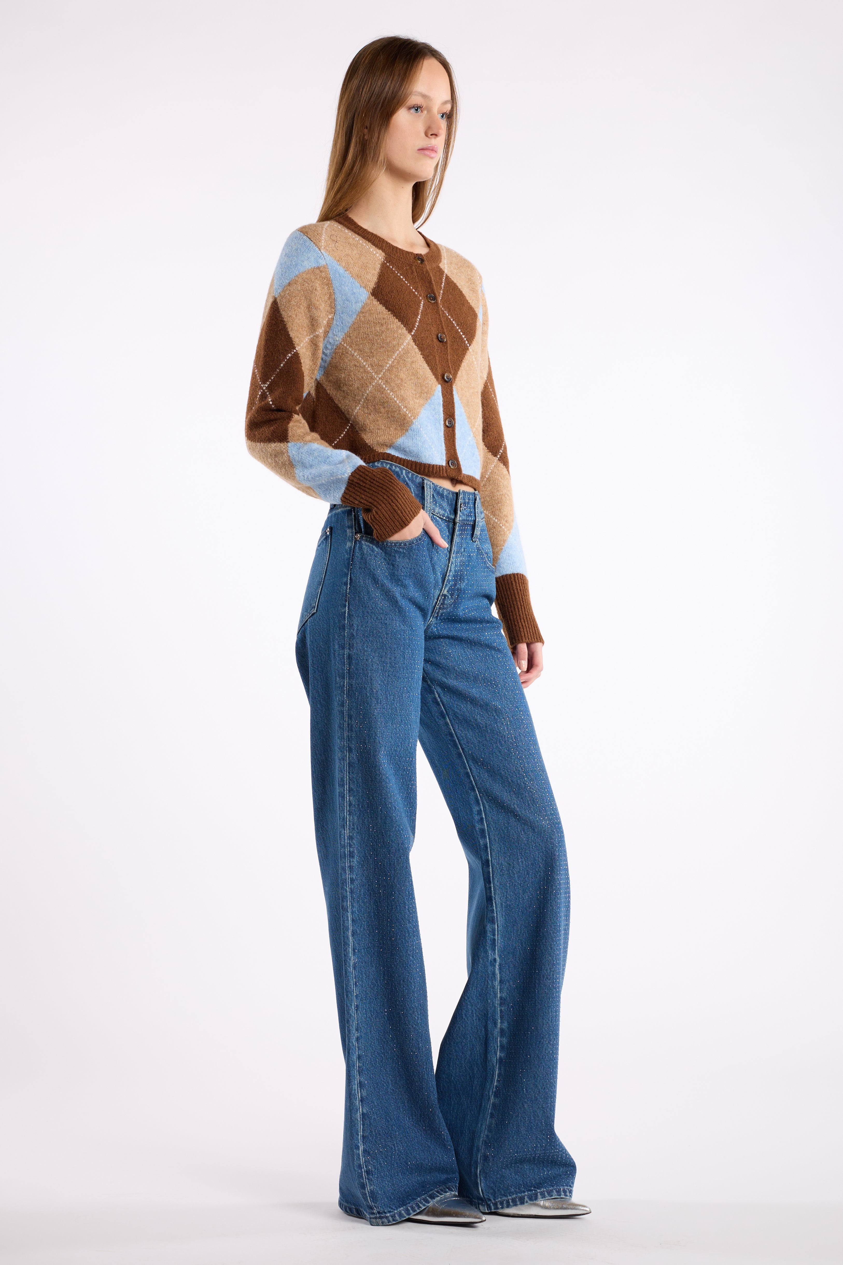 Goldie Cardigan - Argyle Blue