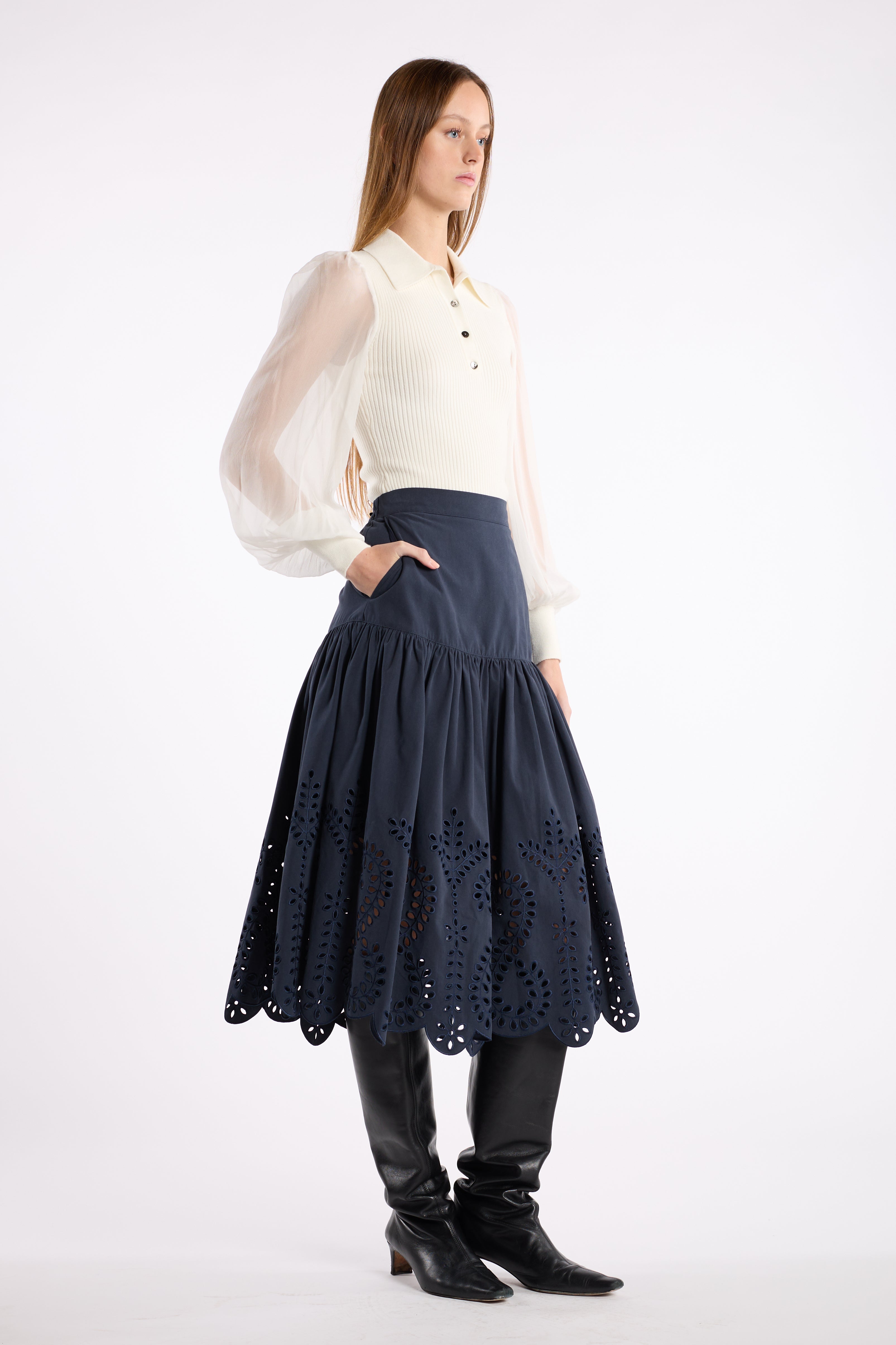 Lori Skirt - Indigo Embroidery