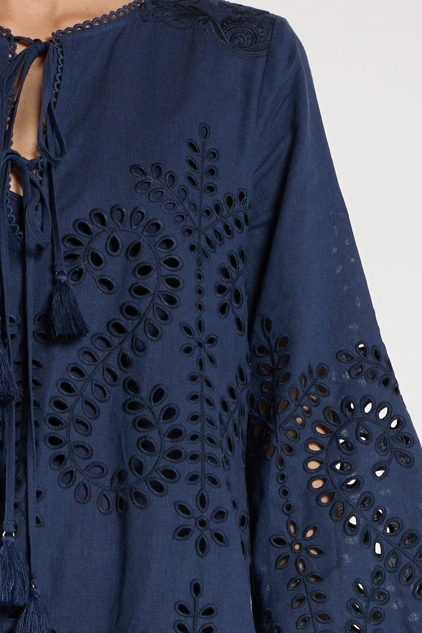Norah Dress - Indigo Embroidery