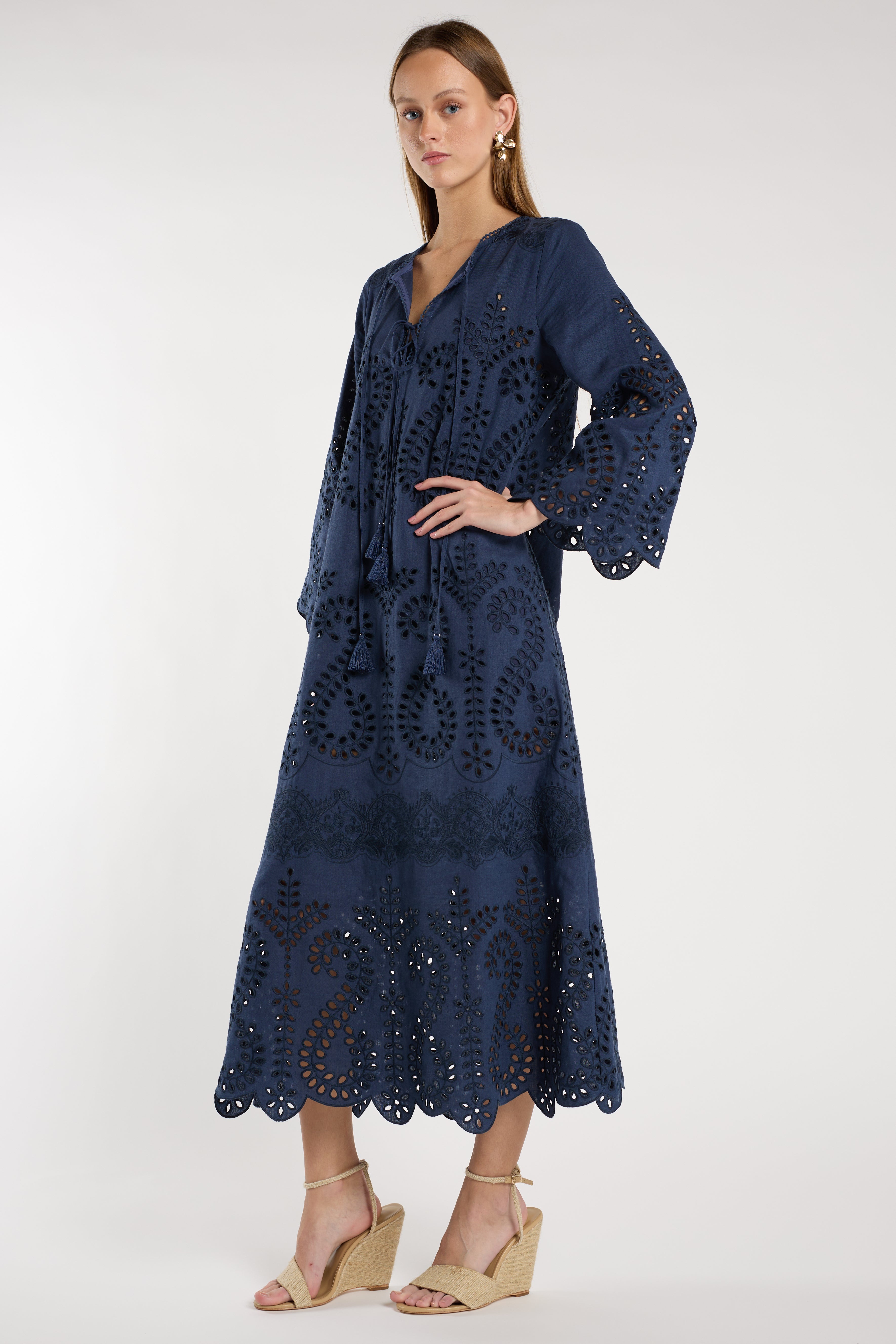 Norah Dress - Indigo Embroidery