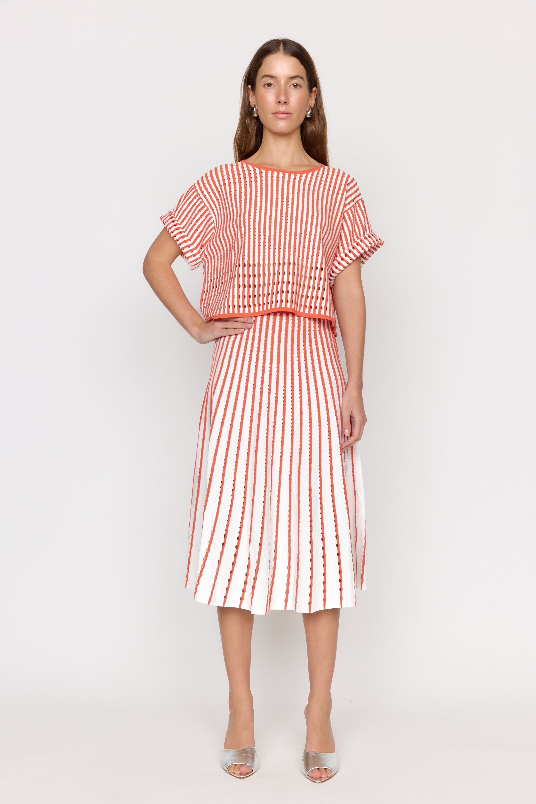 Colton Skirt - Pinstripe Coral