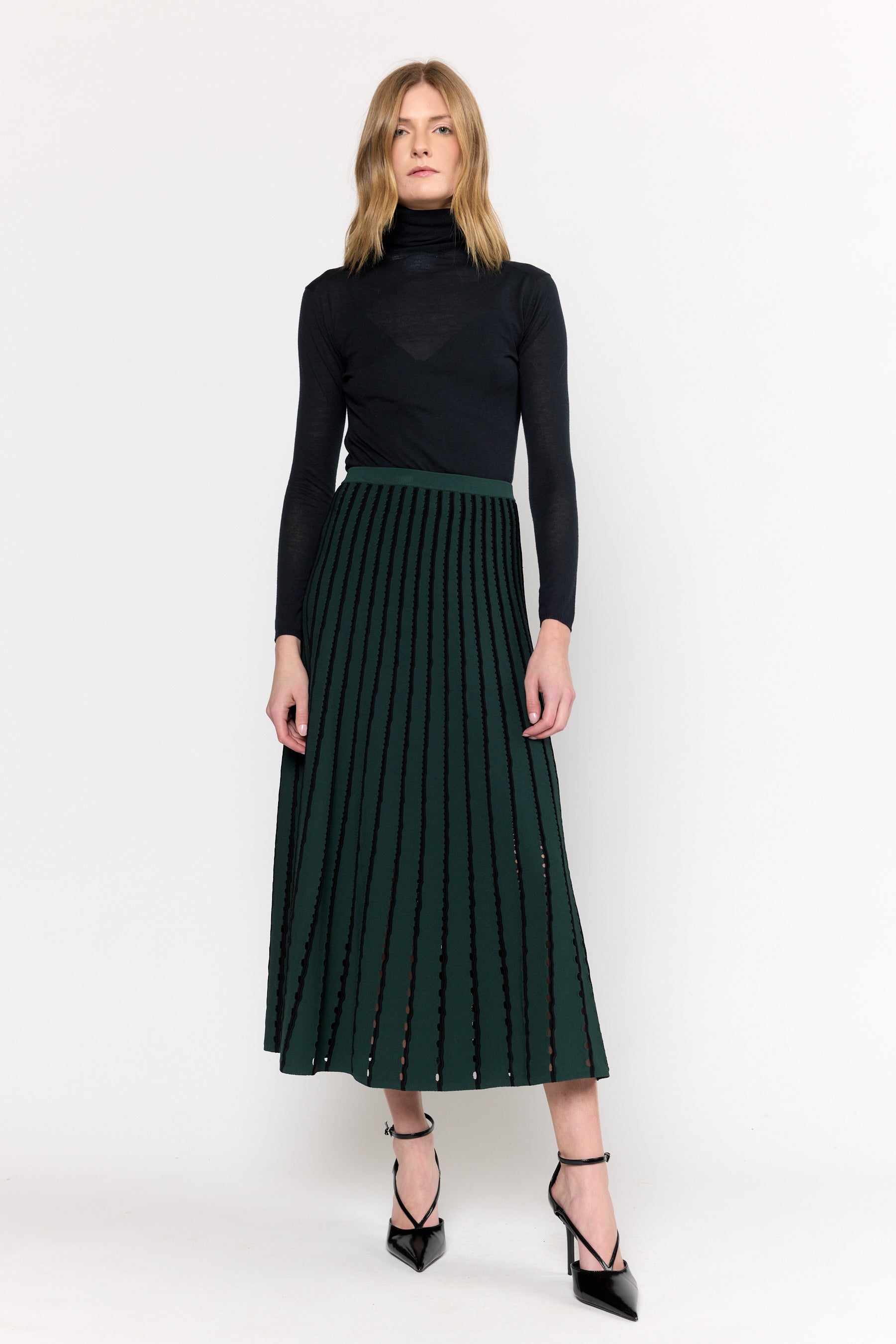 Colton Skirt - Pinstripe Evergreen