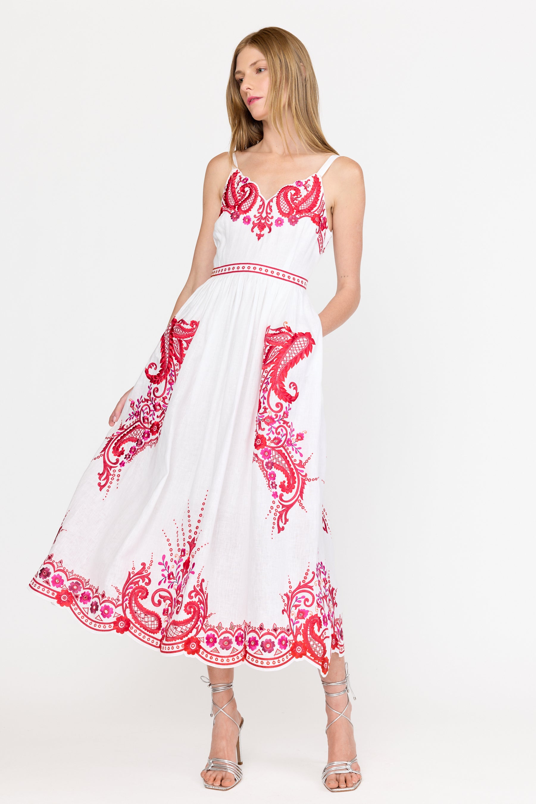 Christy Lynn Holly Floral-embroidered Midi Dress