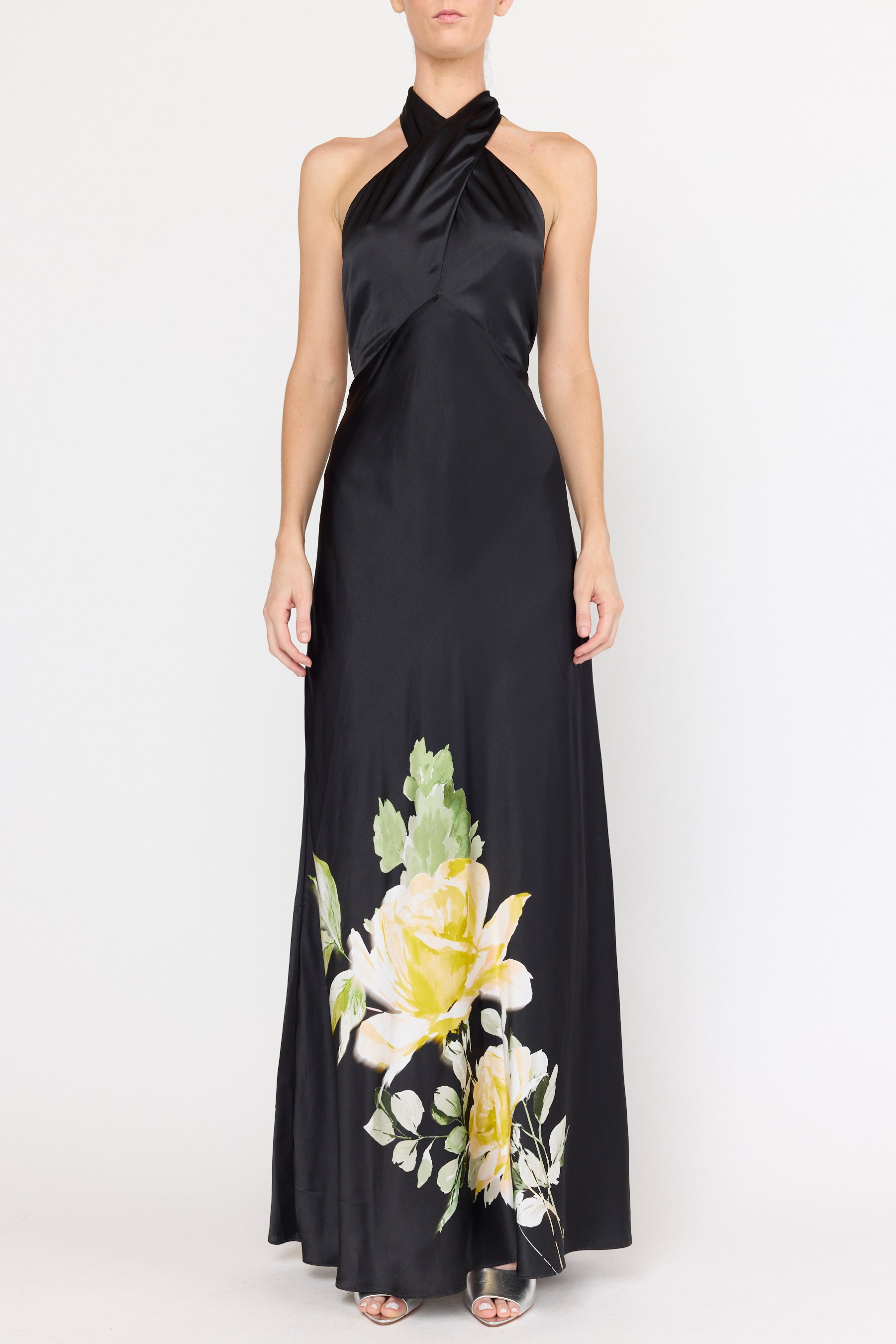 black dress with yellow roses Honey Punch Delightful Escape Black Floral Off-The-Shoulder Dress - Size S main image 1
