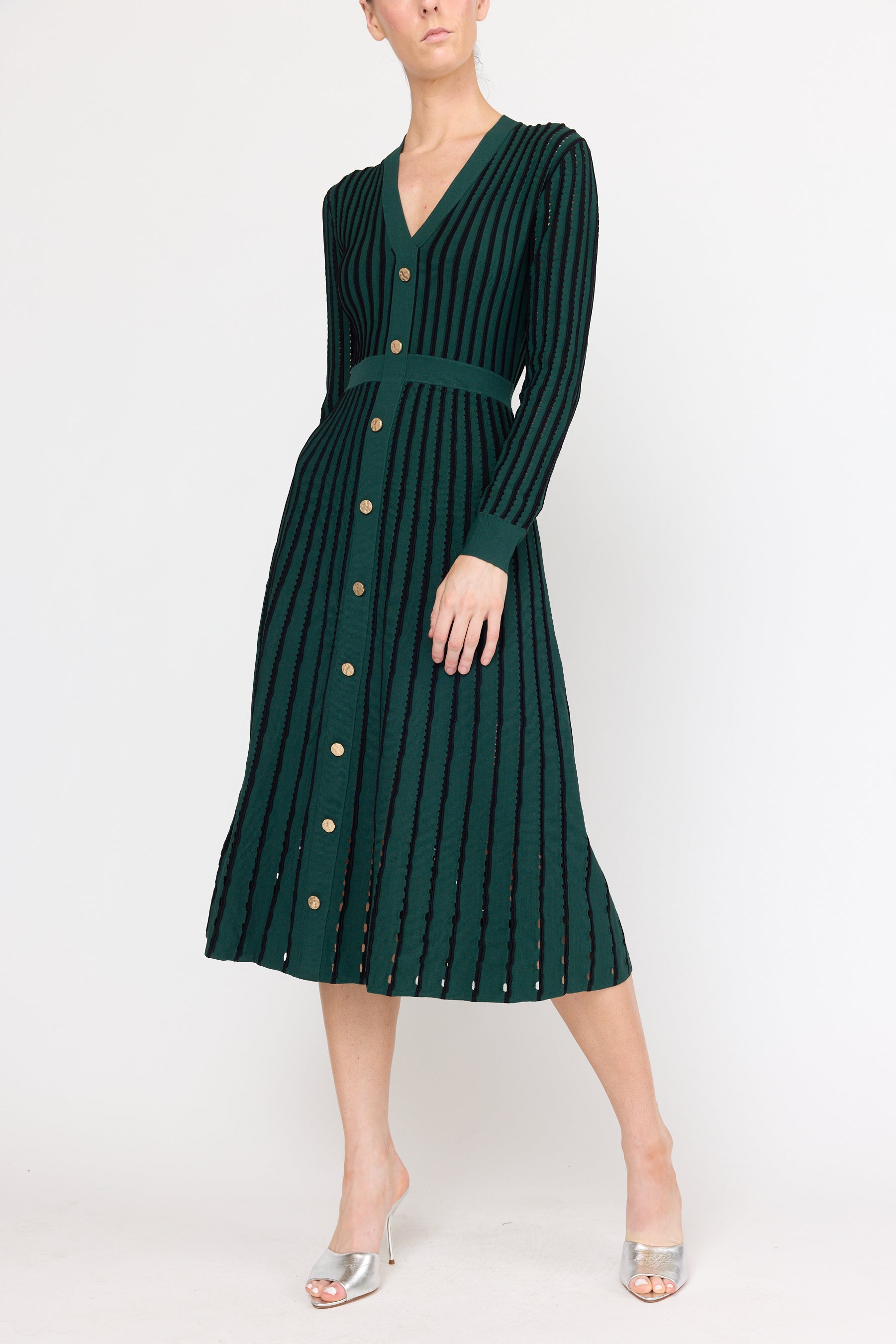 Cayleen Dress - Pinstripe Evergreen