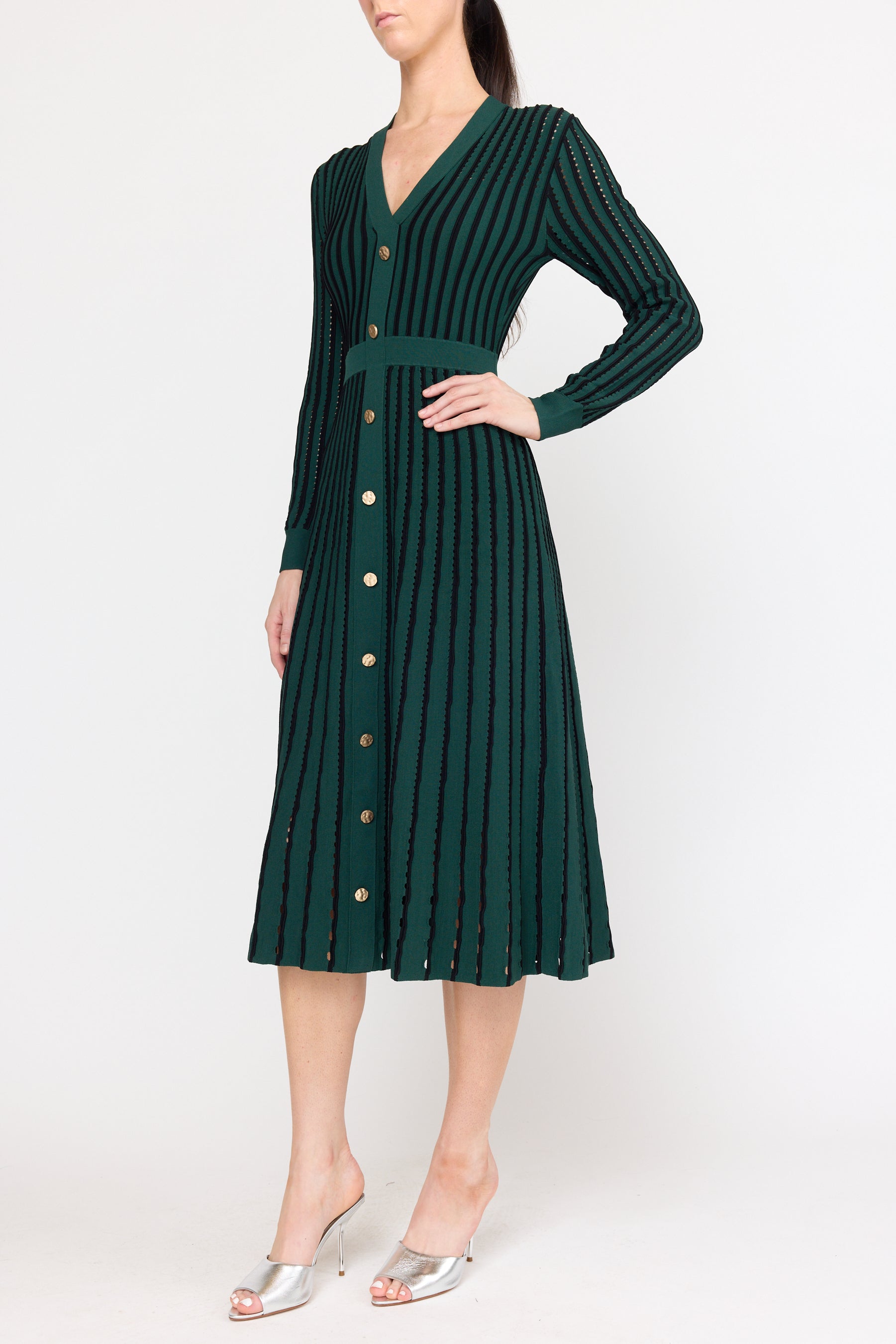 Cayleen Dress - Pinstripe Evergreen