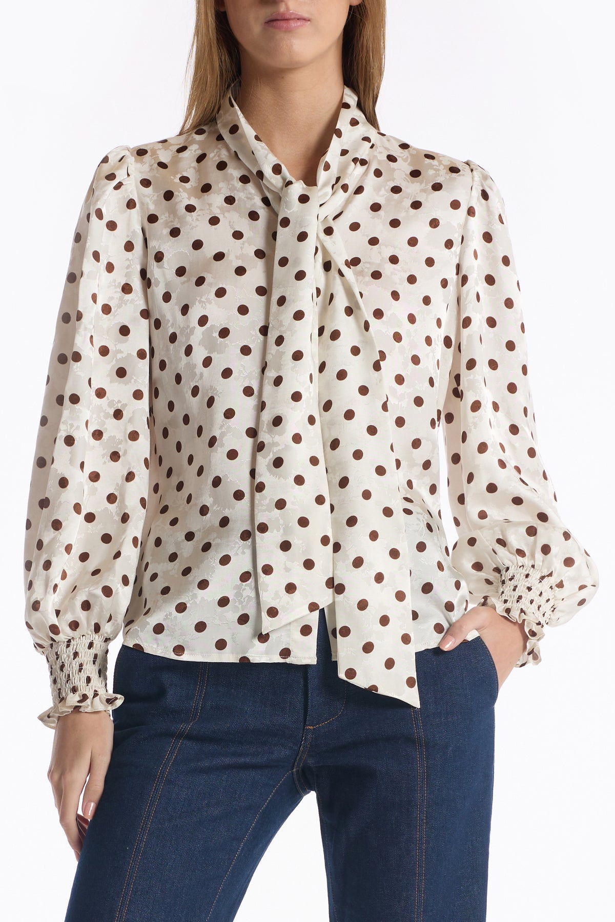 Sally Blouse - Brown Polka Dot