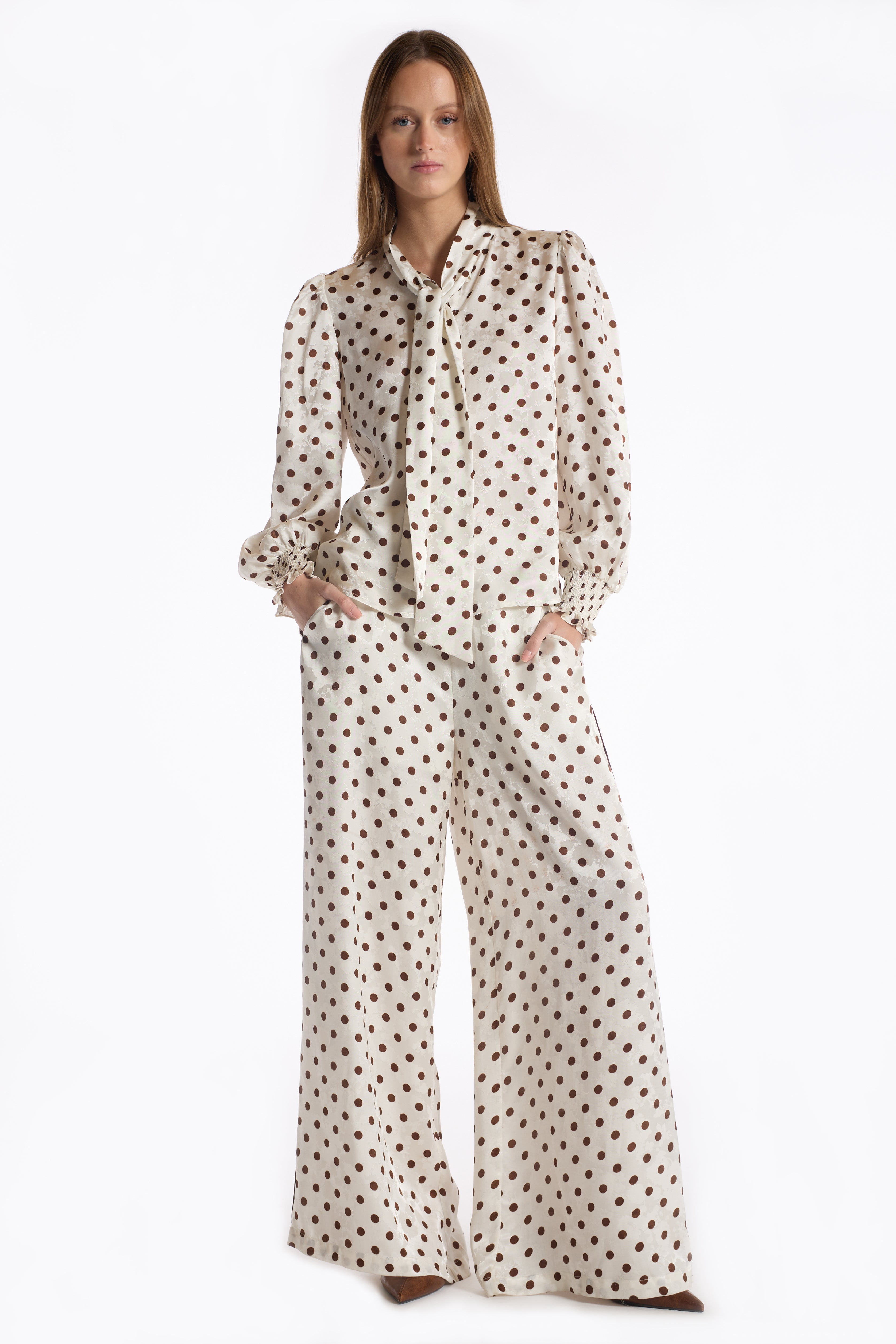 Sally Blouse - Brown Polka Dot