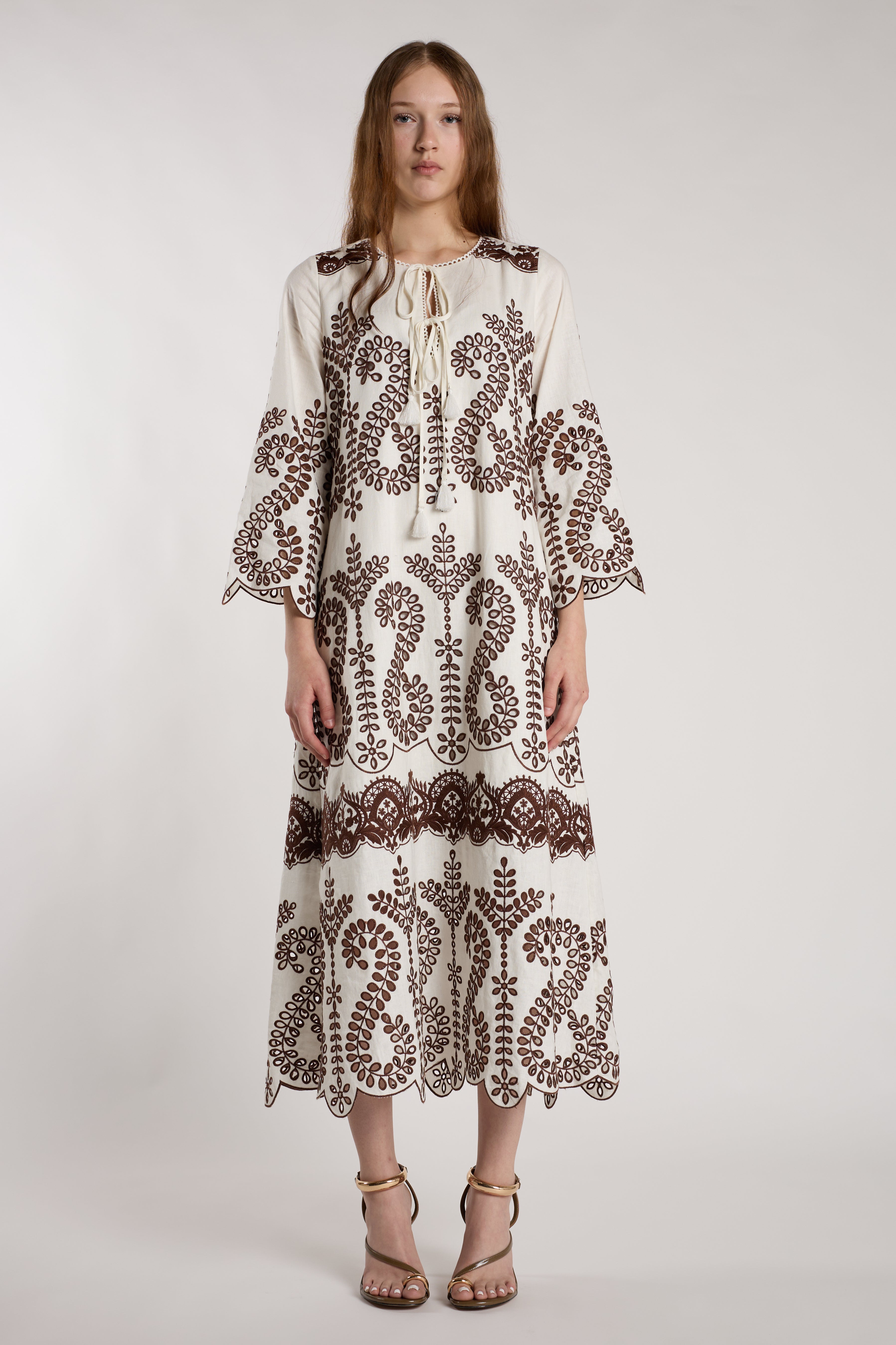 Norah Dress - Chocolate Embroidery