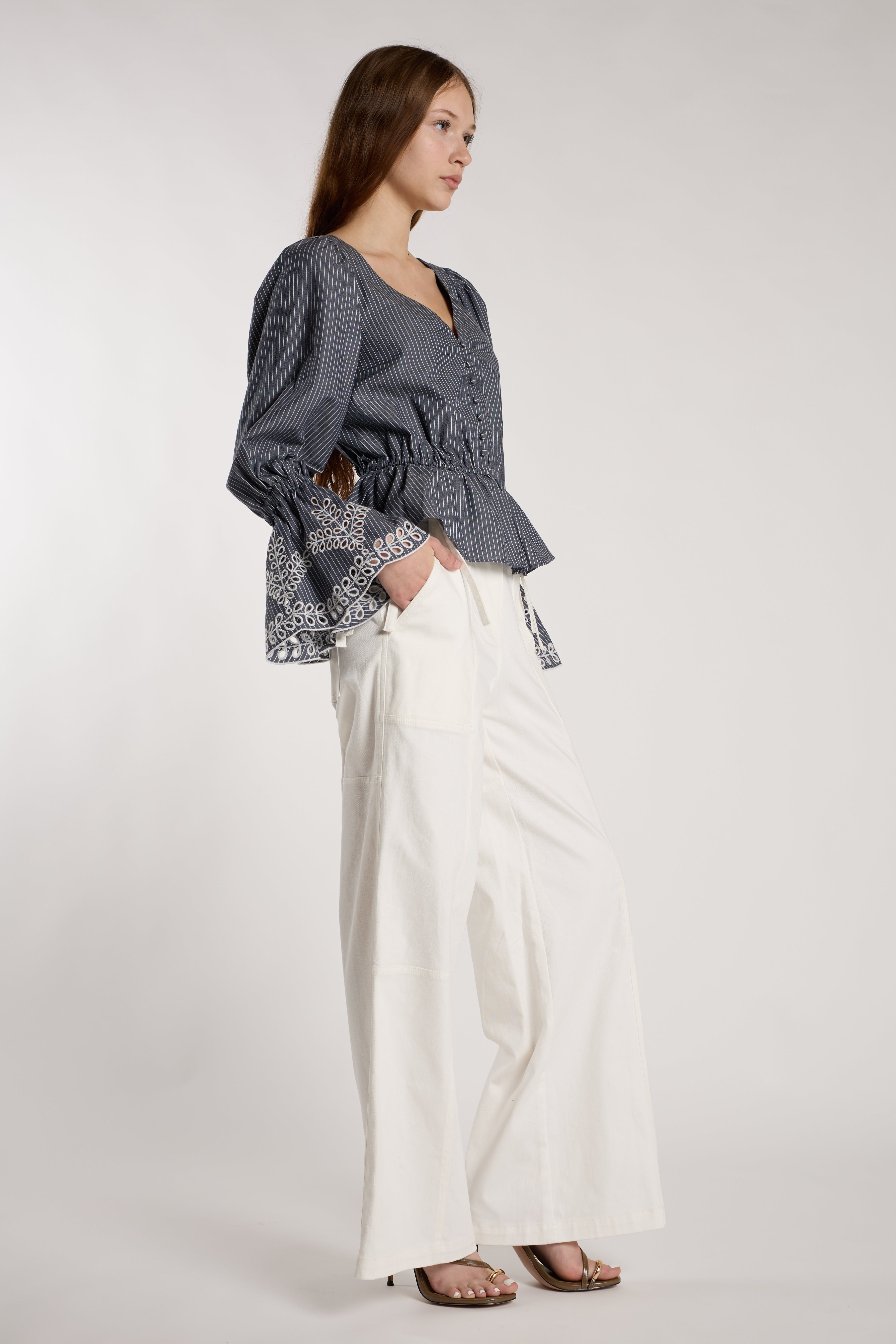 Amy Top - Stripe Embroidery