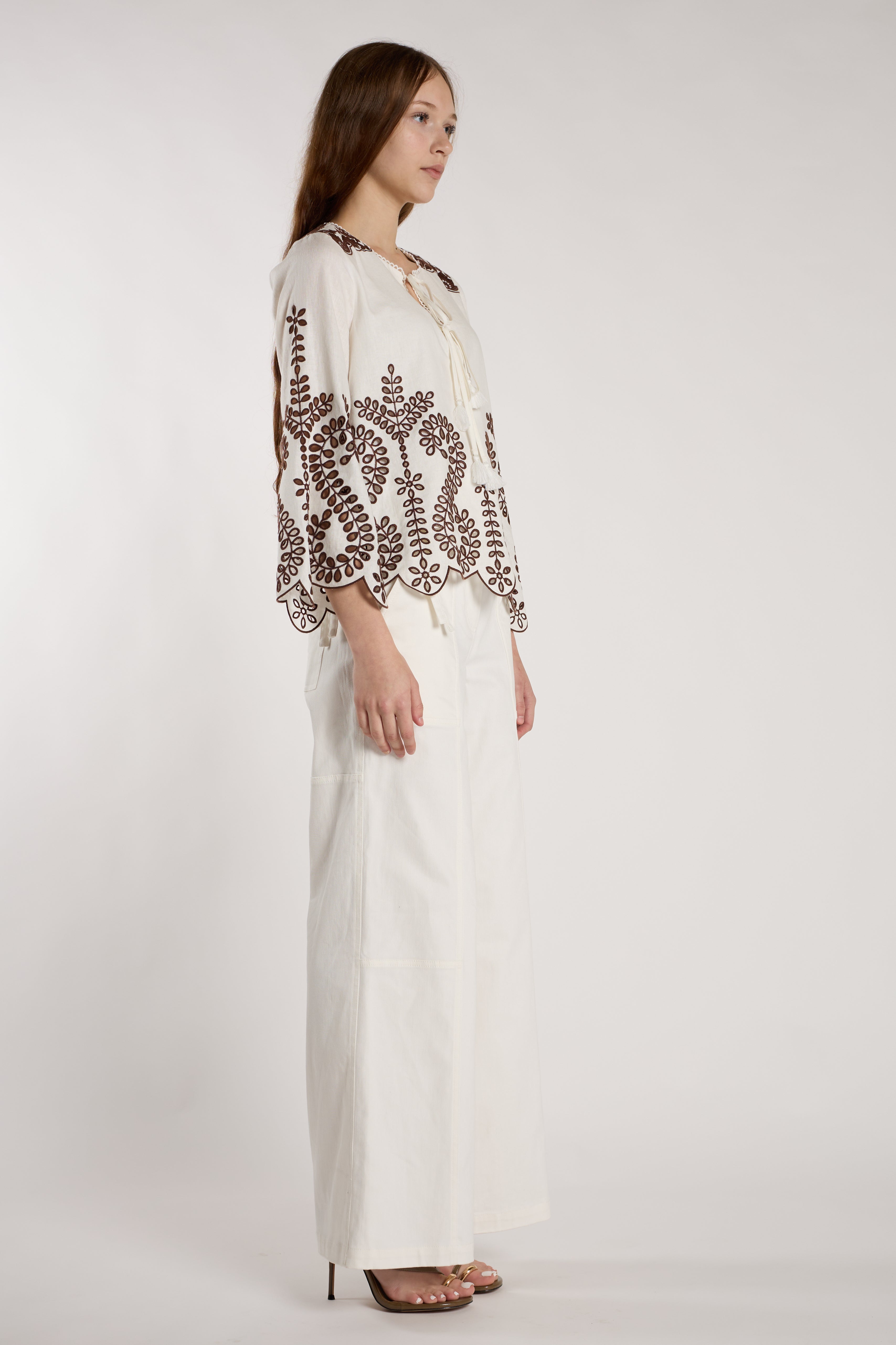 Kora Blouse - Chocolate Embroidery