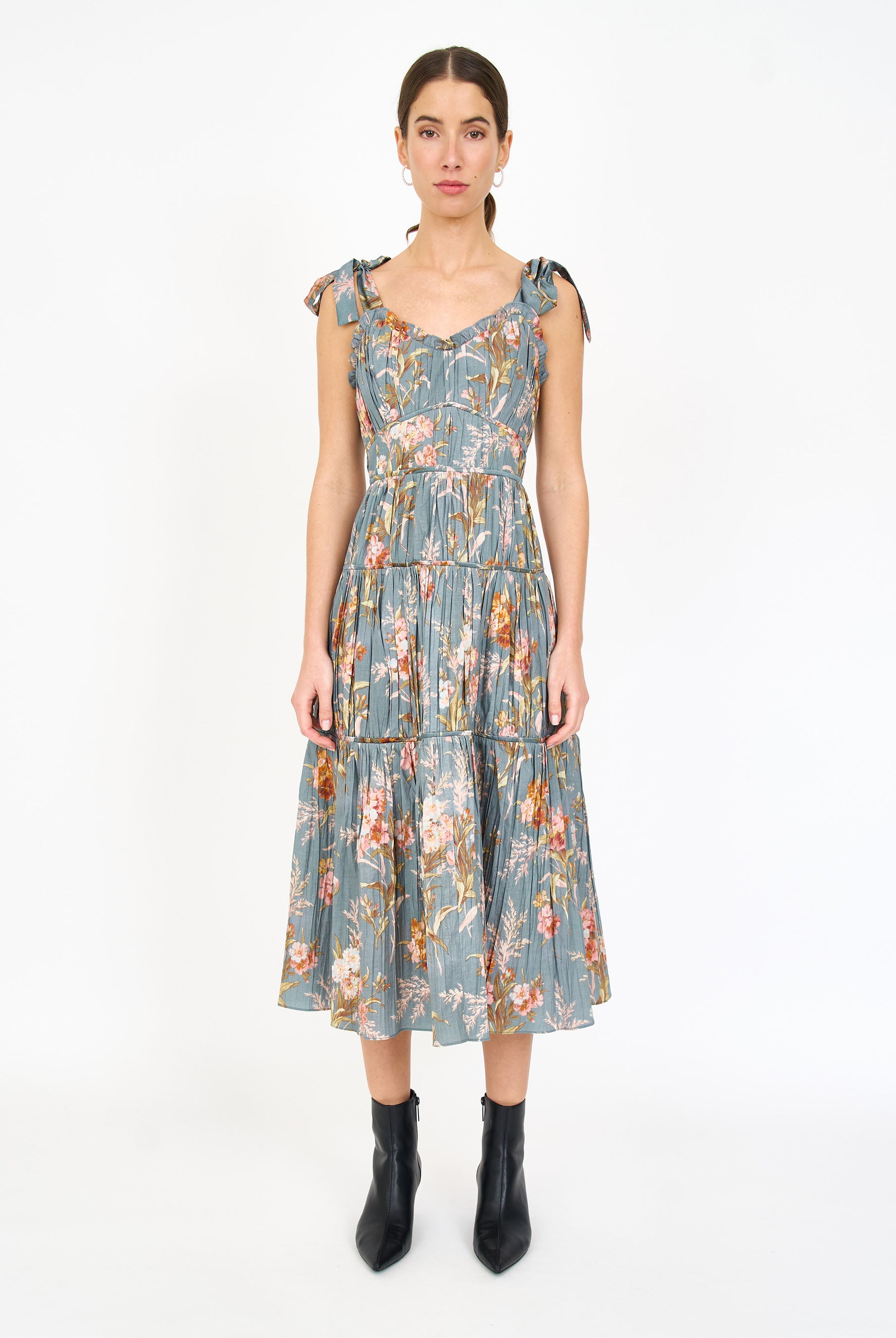 Mia Dress - Blue Brocade