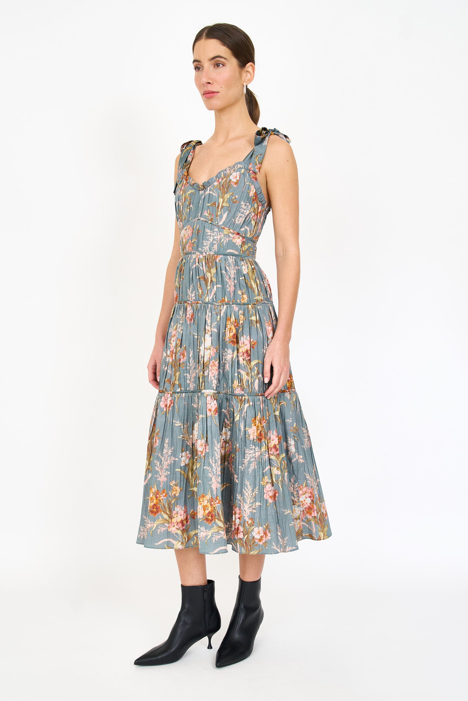 Mia Dress - Blue Brocade
