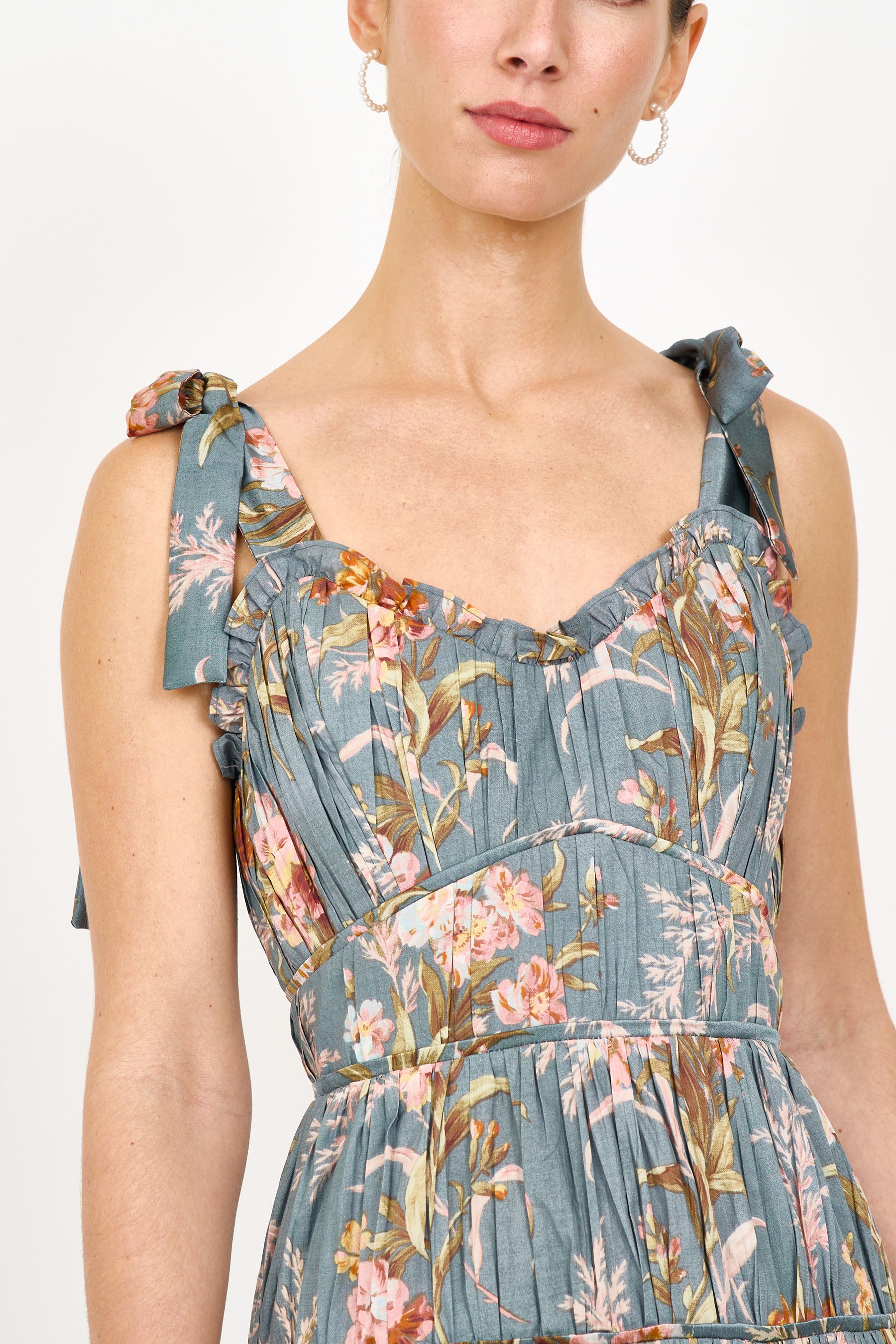 Mia Dress - Blue Brocade