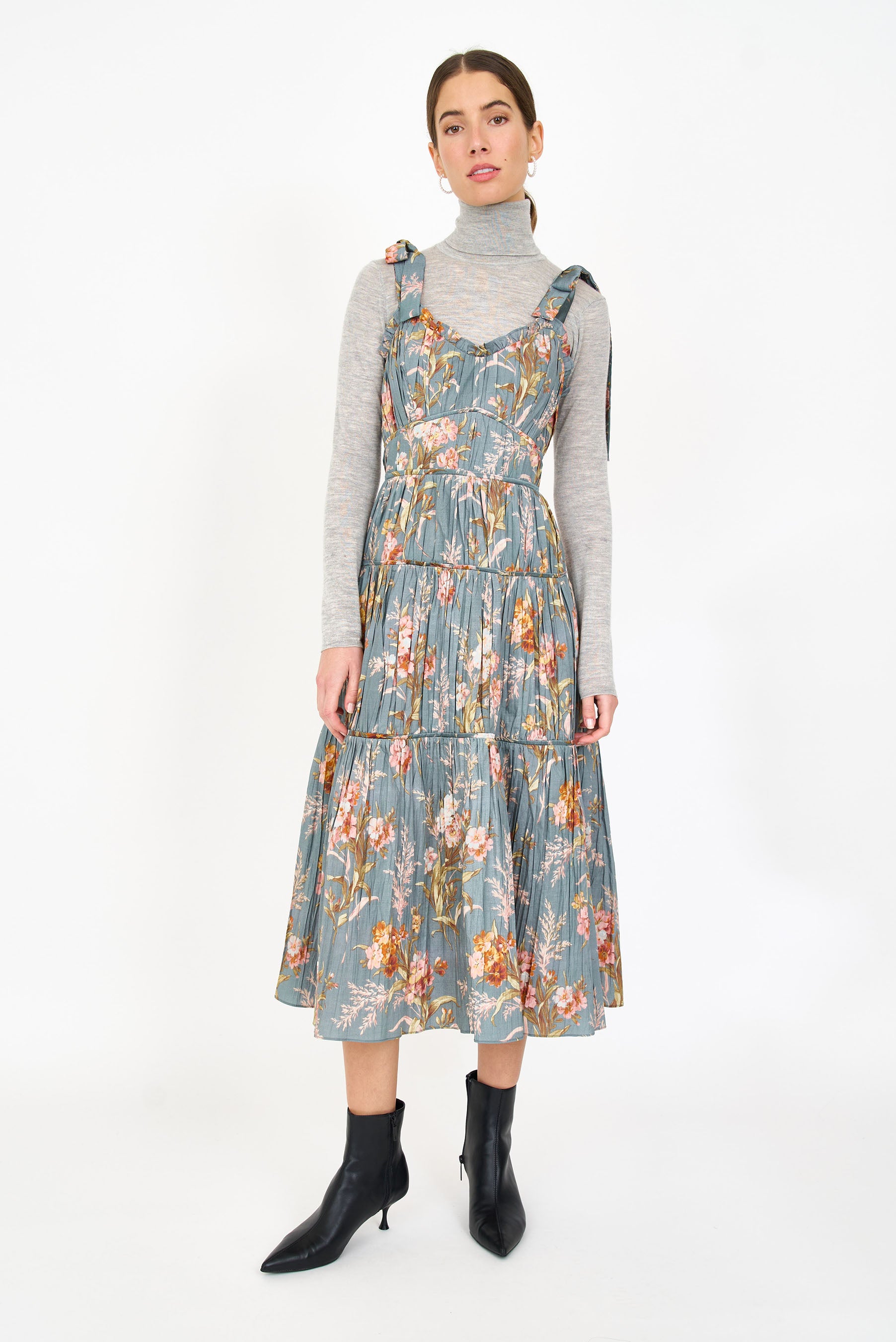 Mia Dress - Blue Brocade