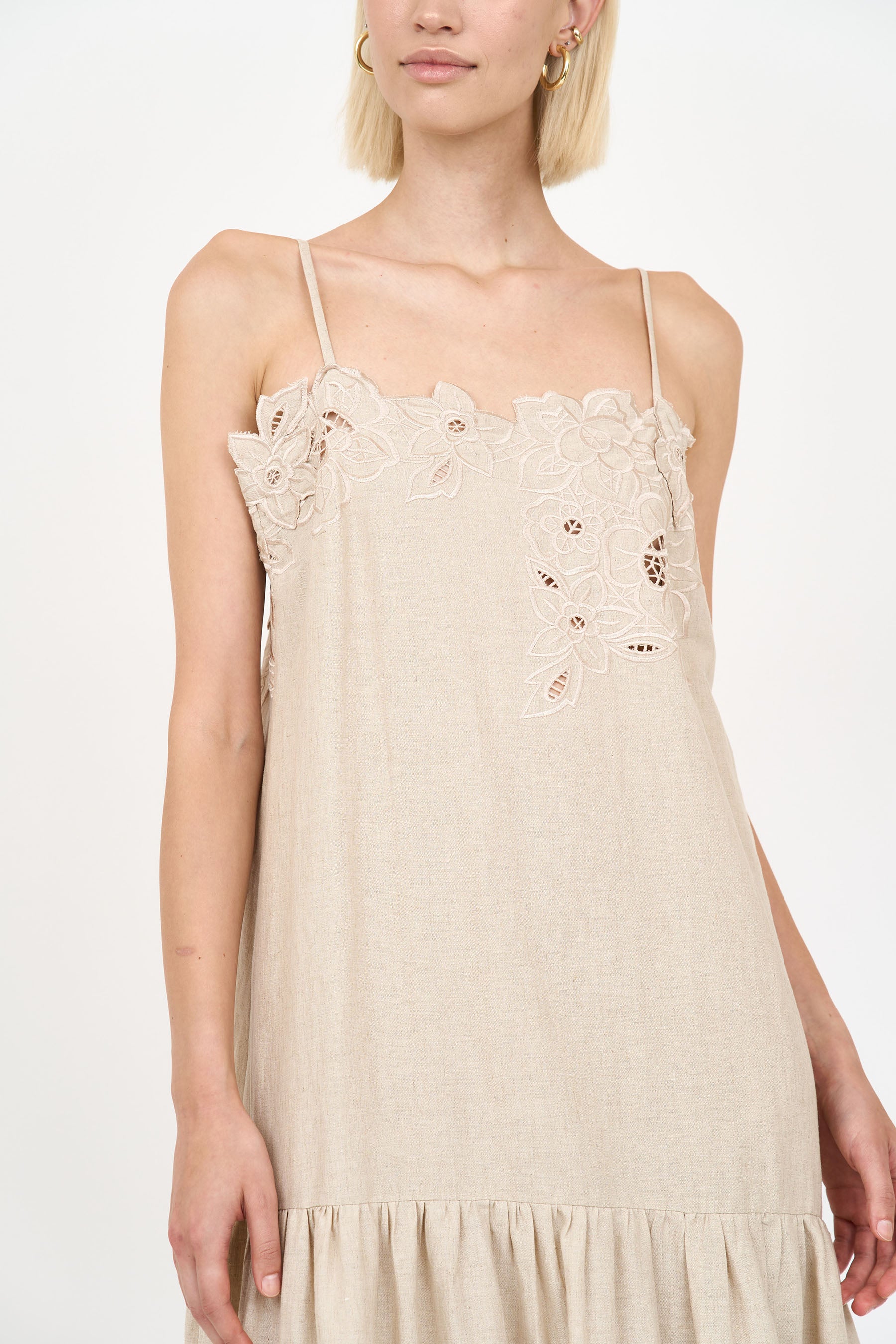 Avery Dress - Tan Embroidery