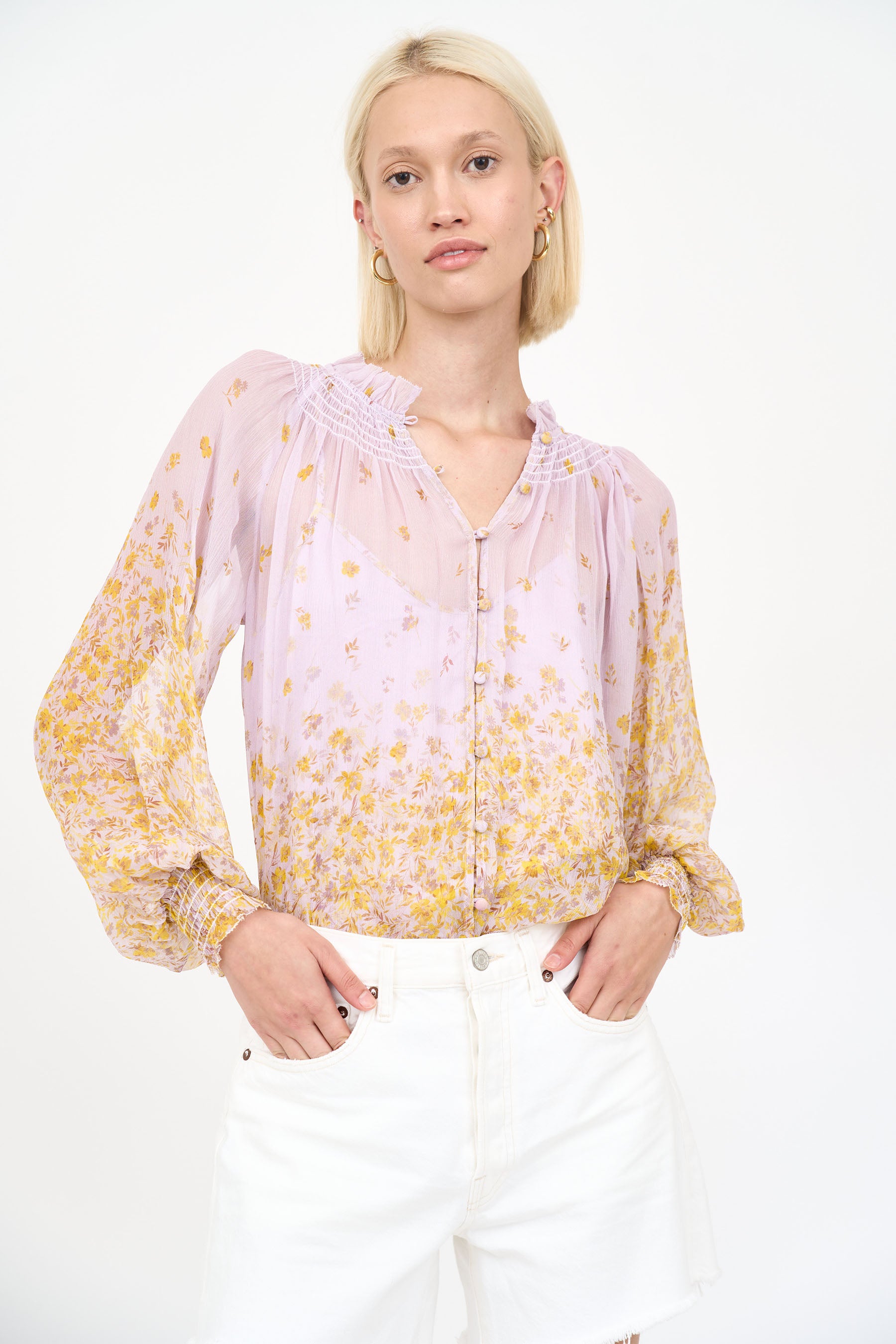 Andrea Blouse - Falling Floral Mauve