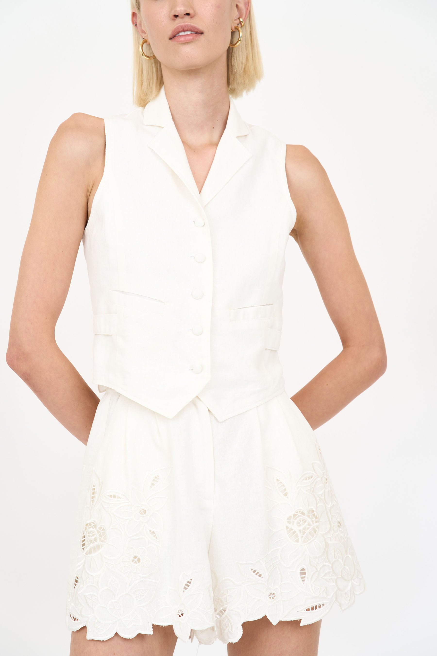 Shelly Vest - Ivory Embroidery