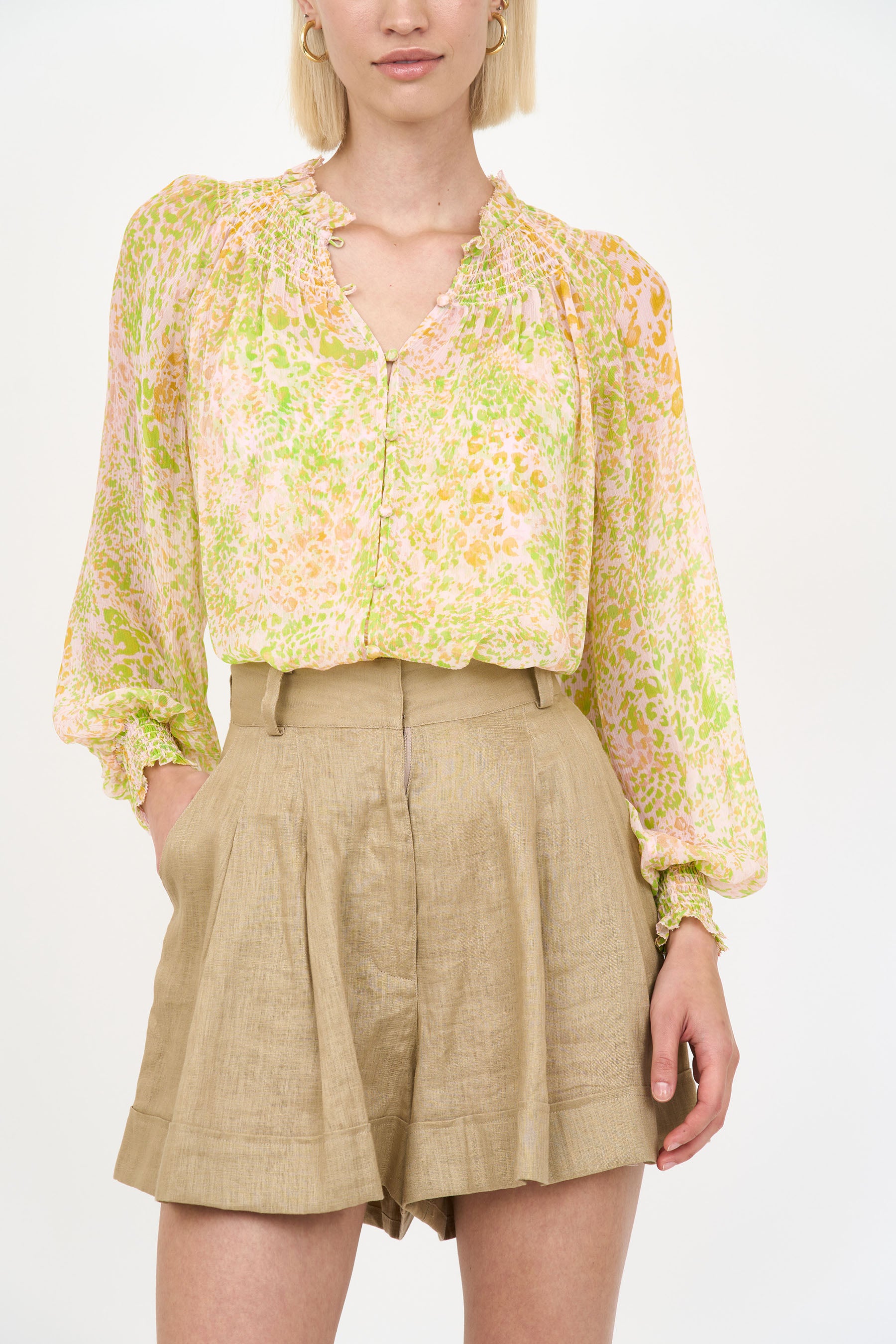 Andrea Blouse - Lime Leopard