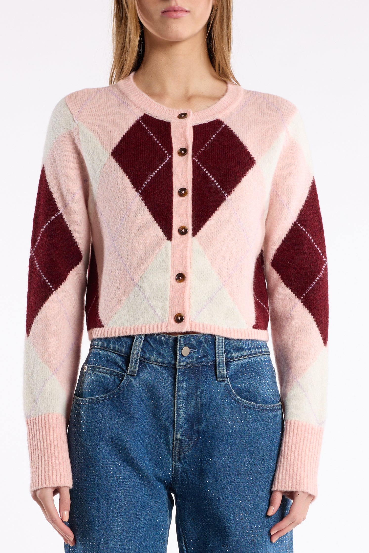 Goldie Cardigan - Argyle Pink