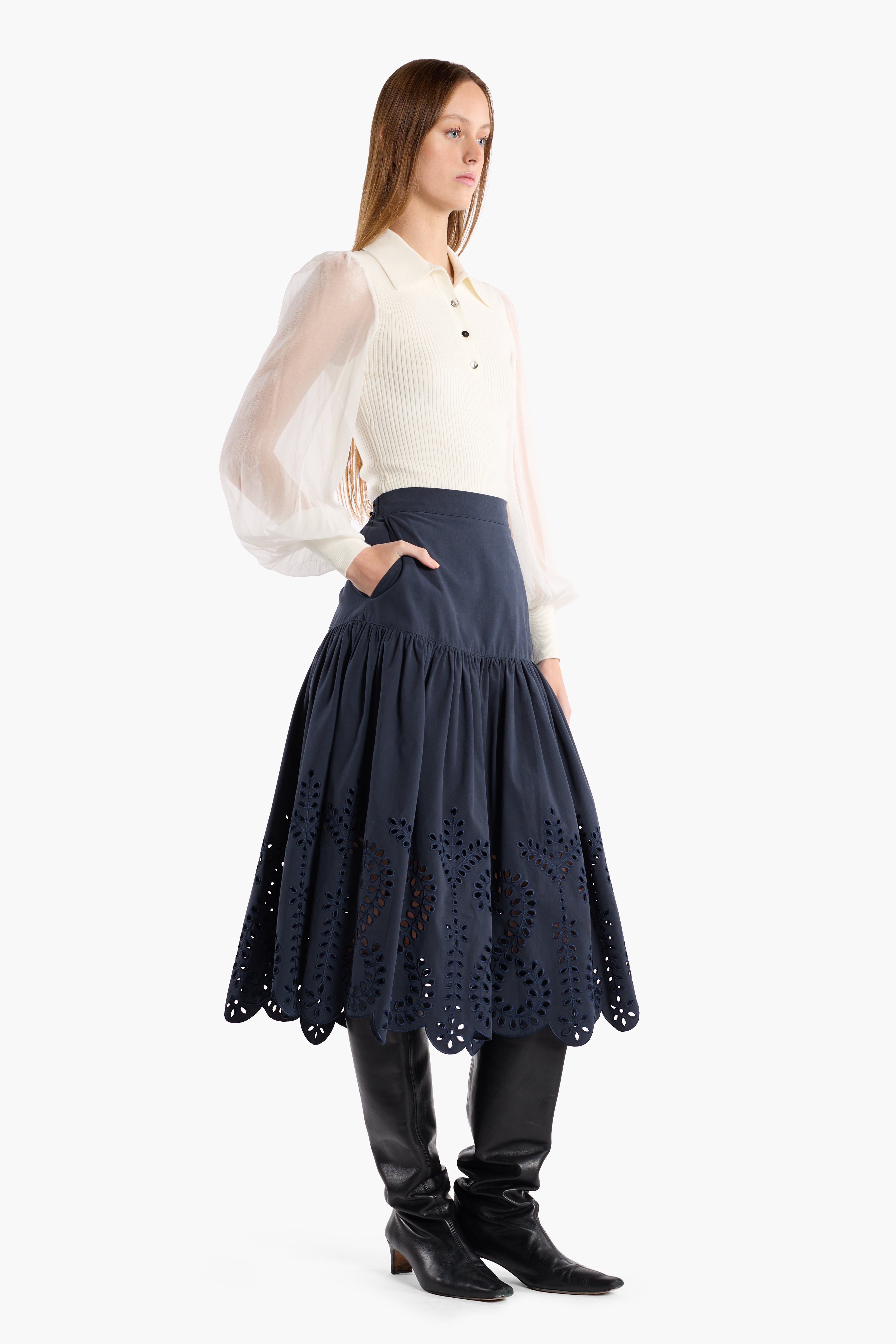 Lori Skirt - Indigo Embroidery