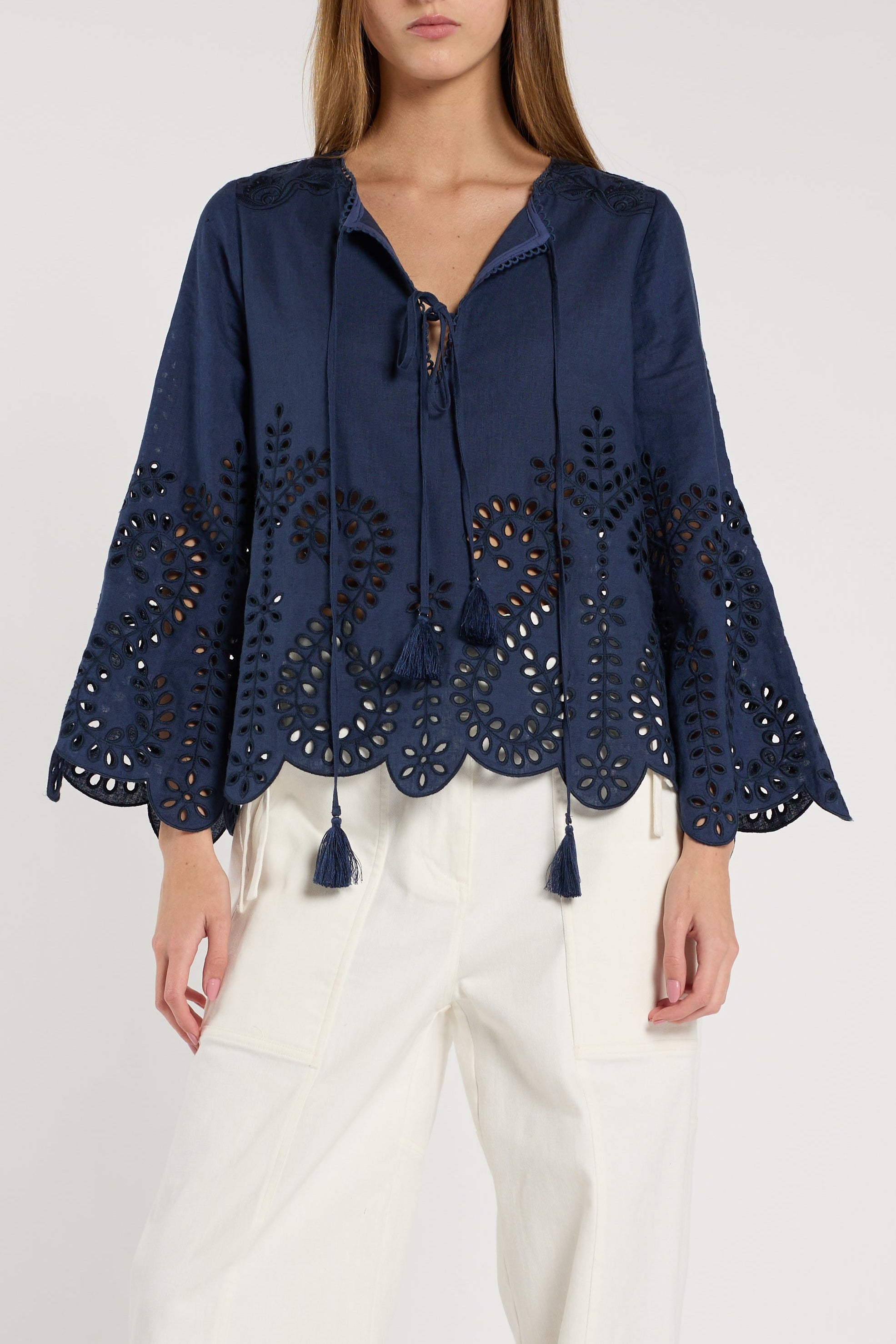 Kora Blouse - Indigo Embroidery