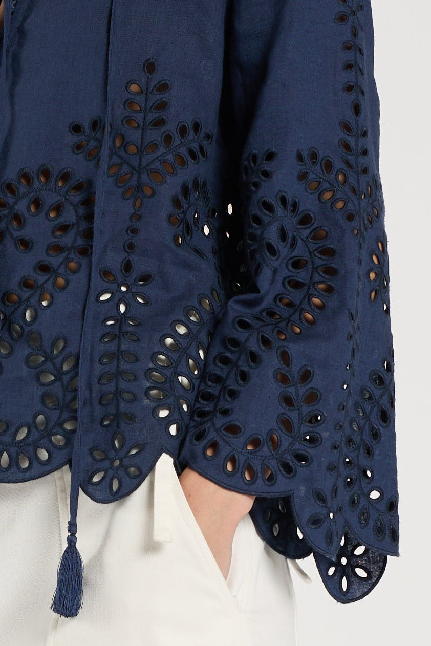 Kora Blouse - Indigo Embroidery