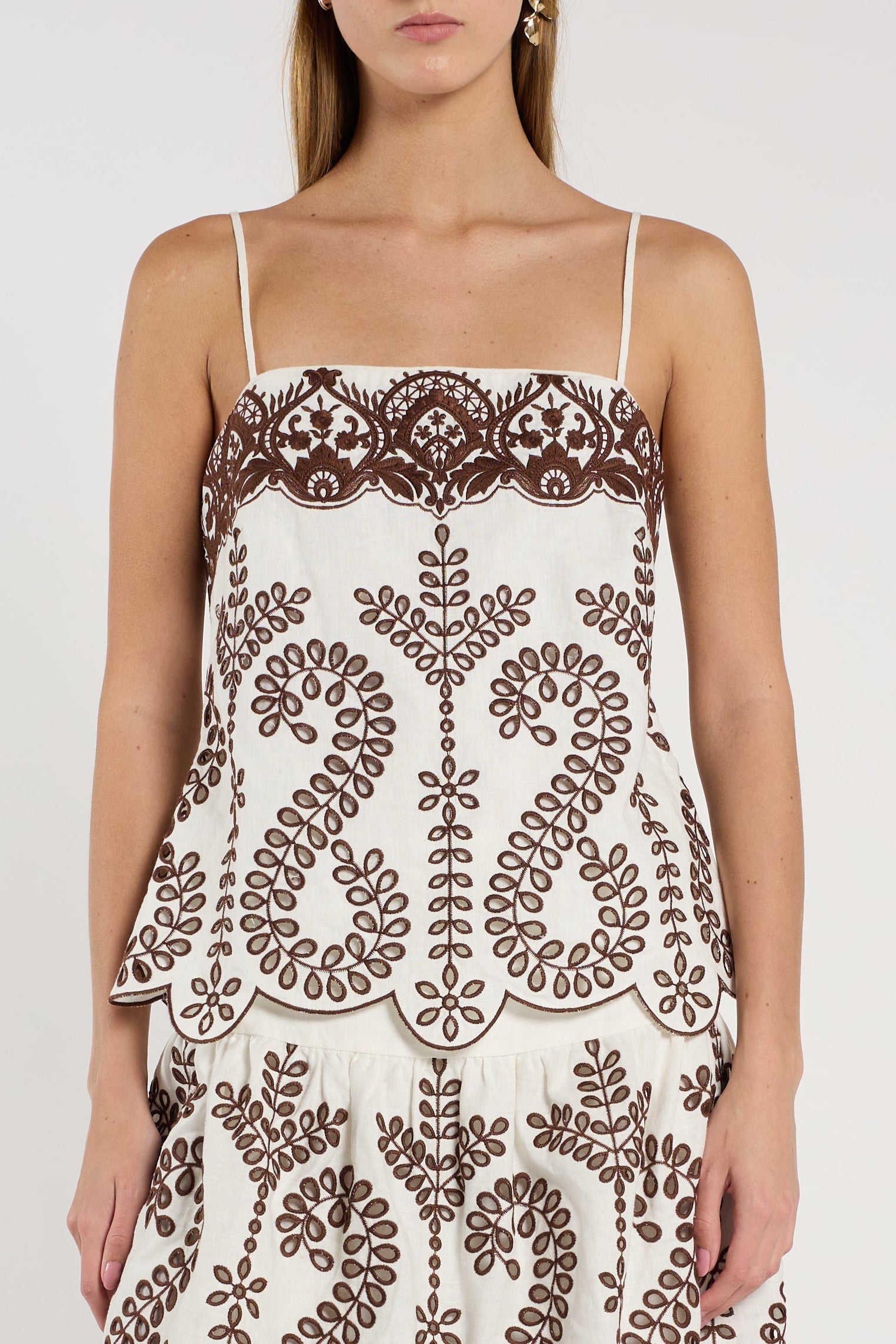 Marcy Top - Chocolate Embroidery