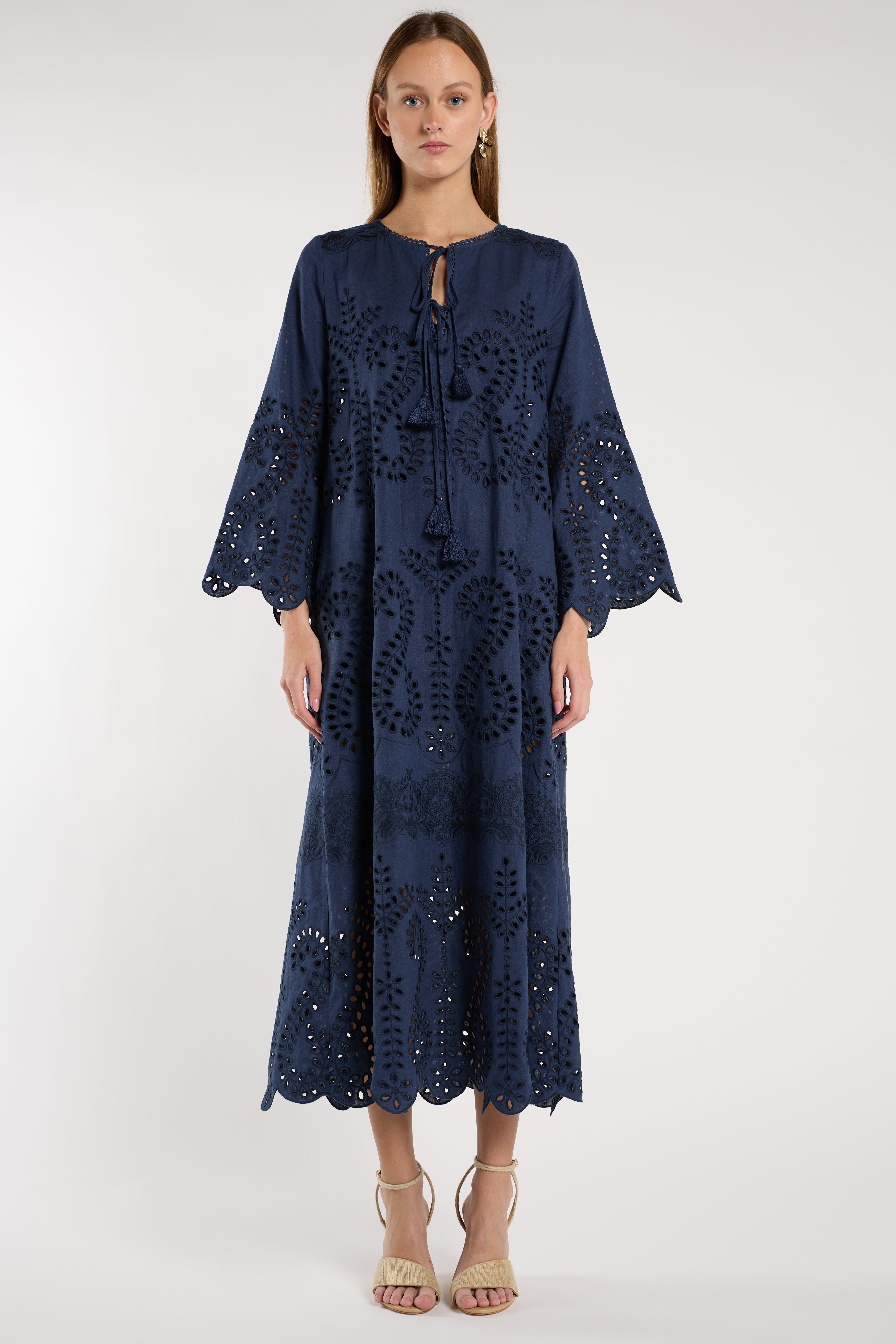 Norah Dress - Indigo Embroidery