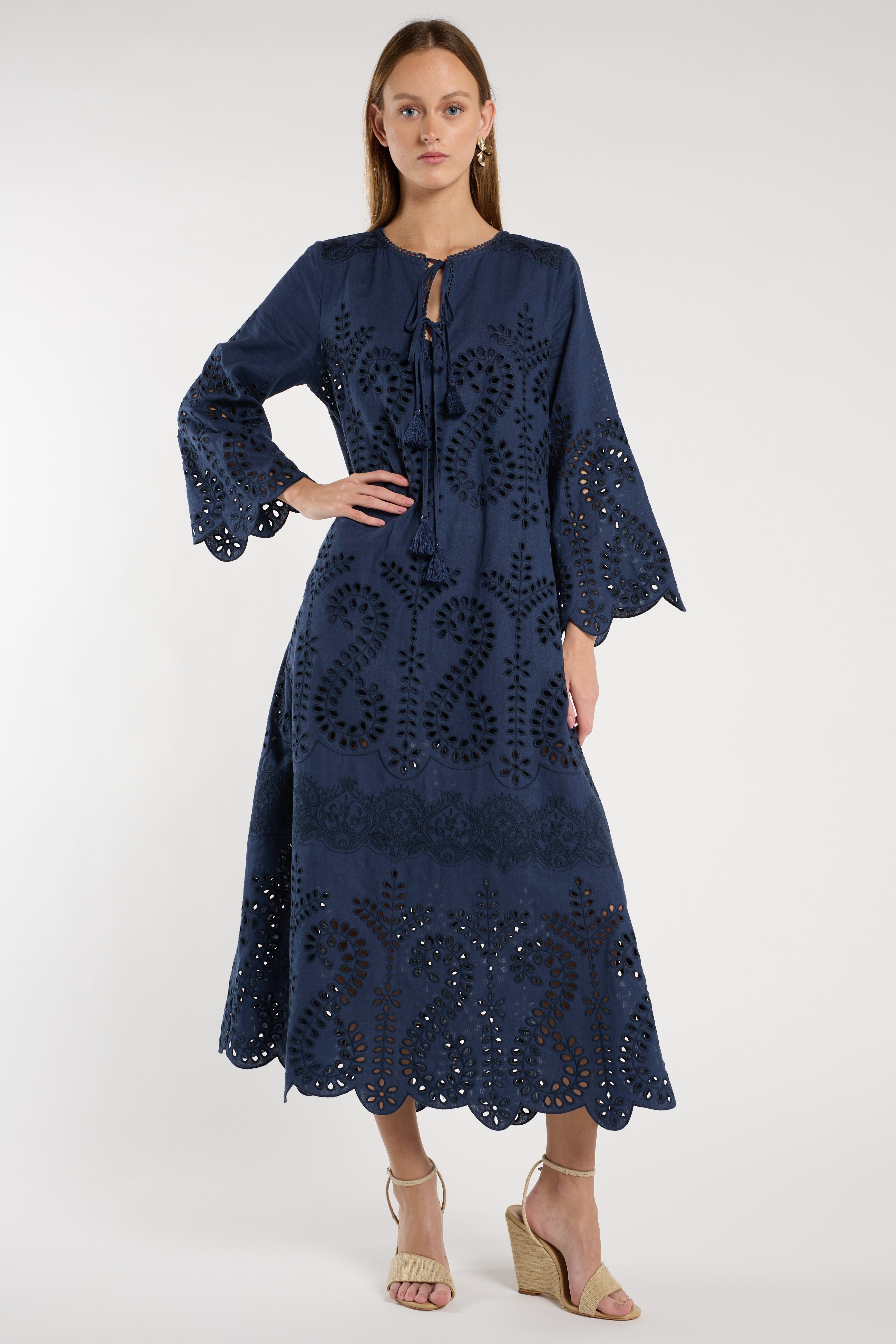 Norah Dress - Indigo Embroidery