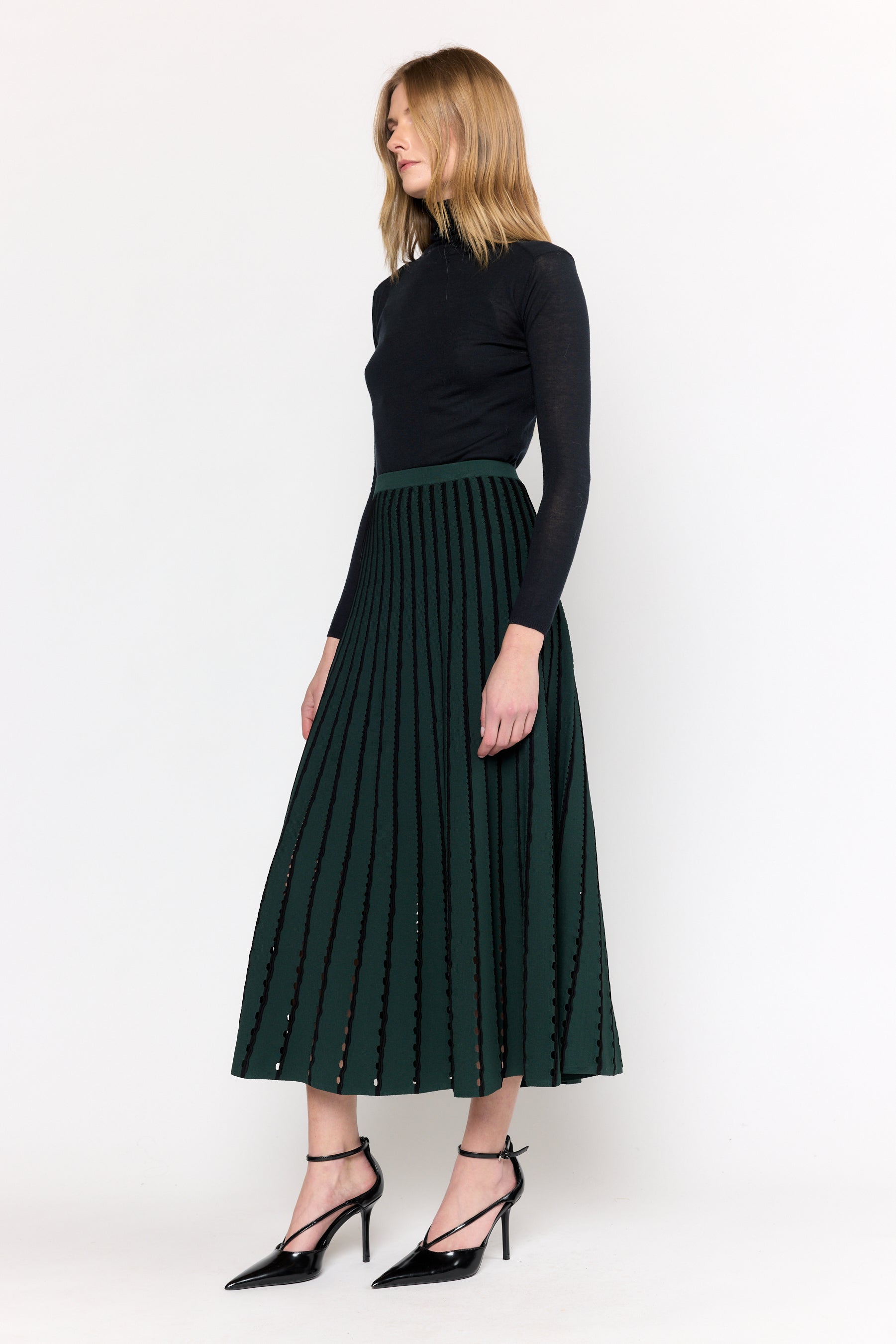 Colton Skirt - Pinstripe Evergreen