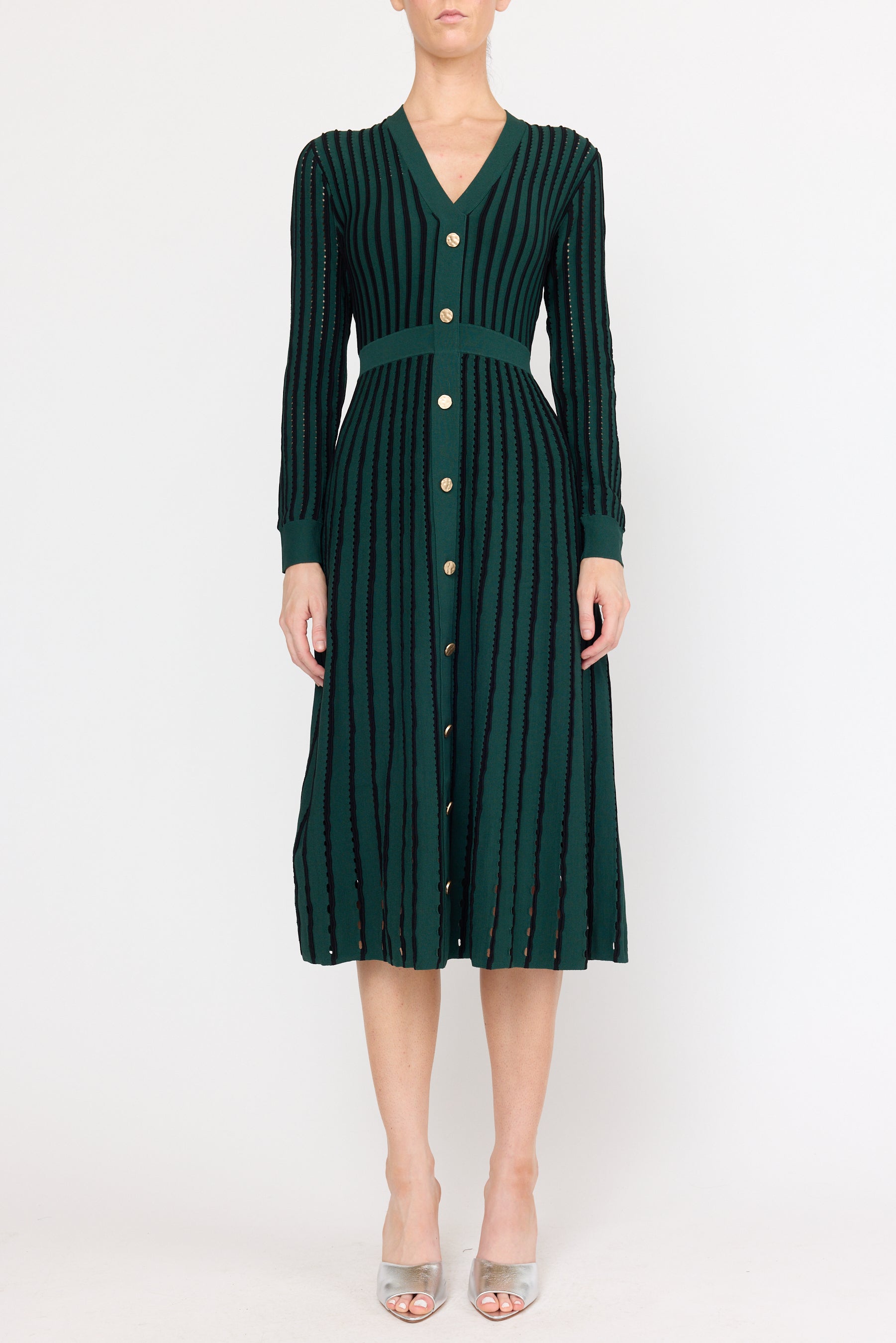 Cayleen Dress - Pinstripe Evergreen