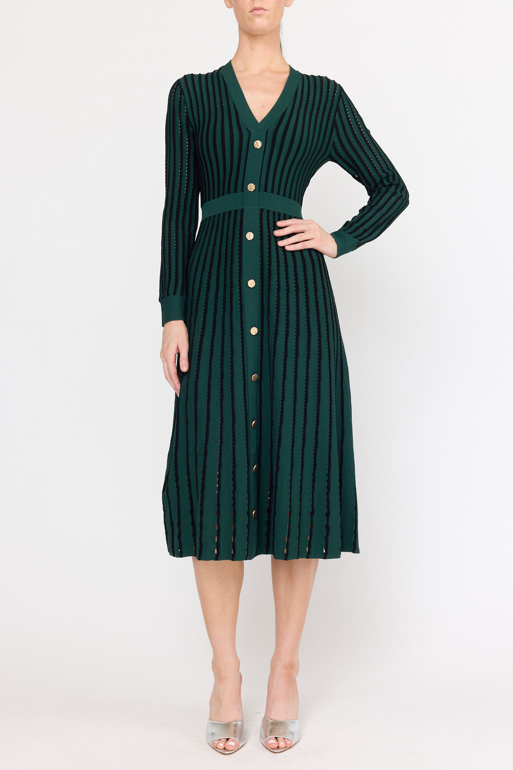 Cayleen Dress - Pinstripe Evergreen