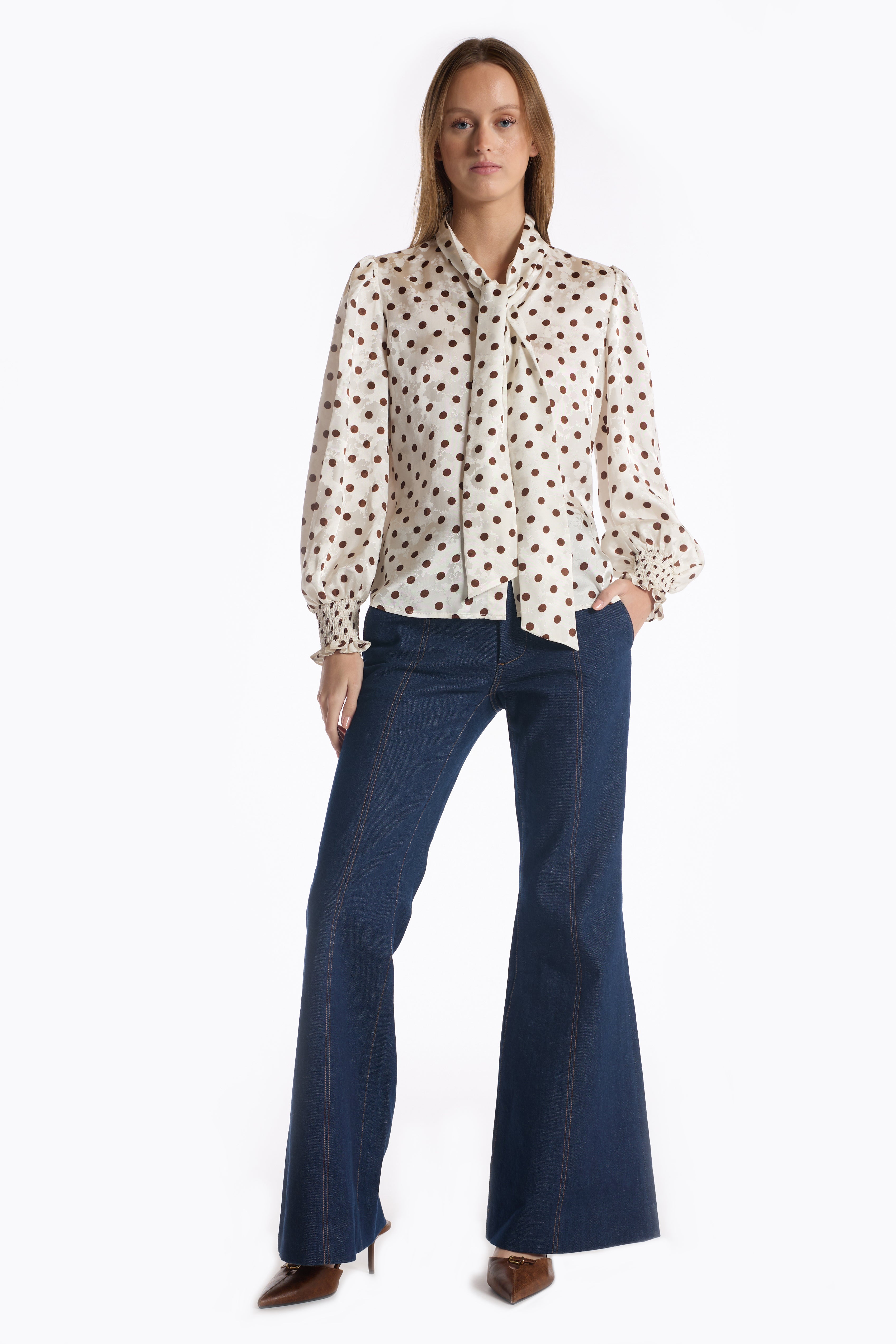 Sally Blouse - Brown Polka Dot