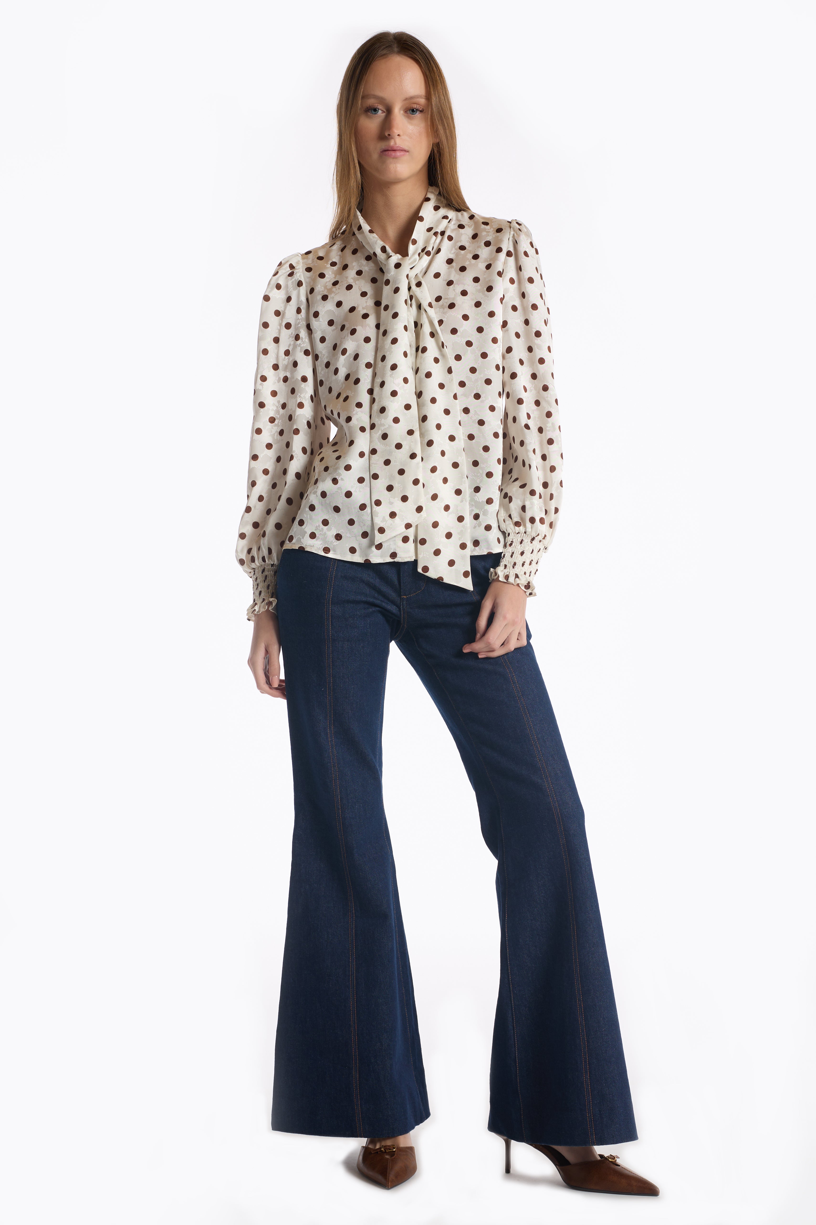 Sally Blouse - Brown Polka Dot