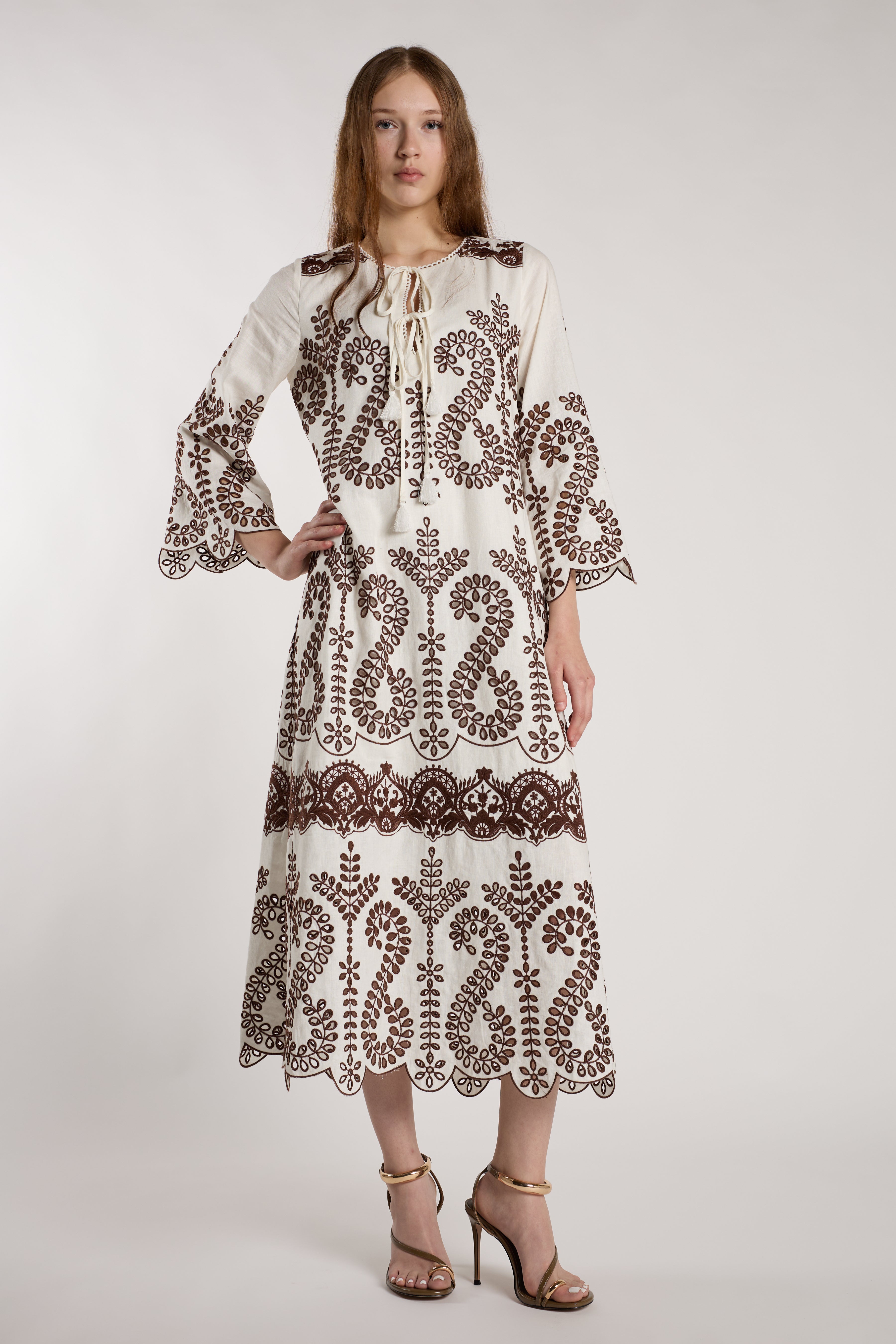 Norah Dress - Chocolate Embroidery