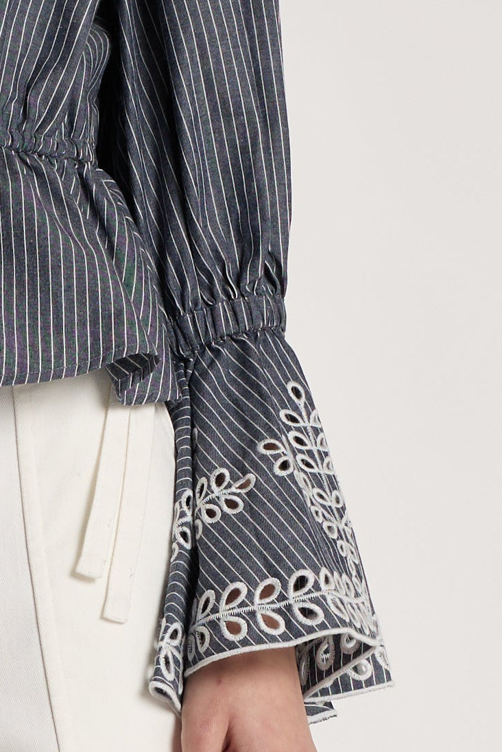 Amy Top - Stripe Embroidery