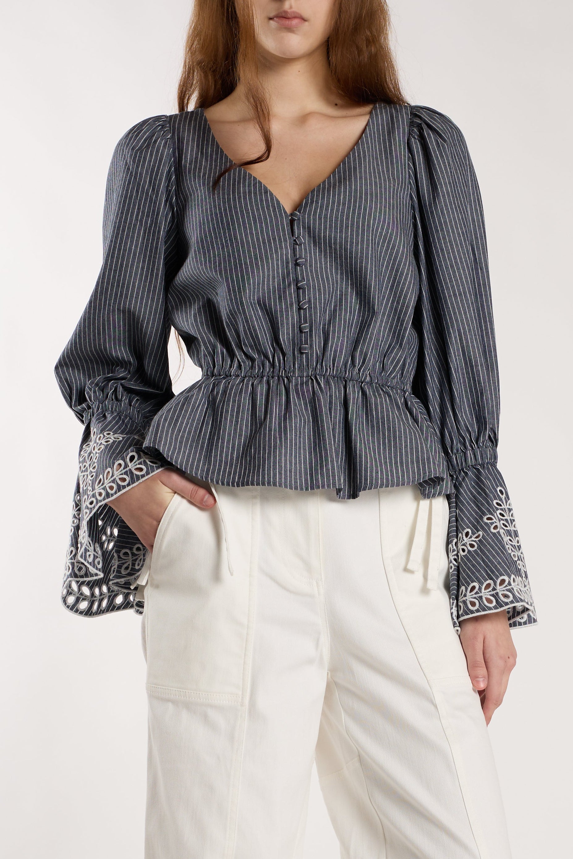 Amy Top - Stripe Embroidery