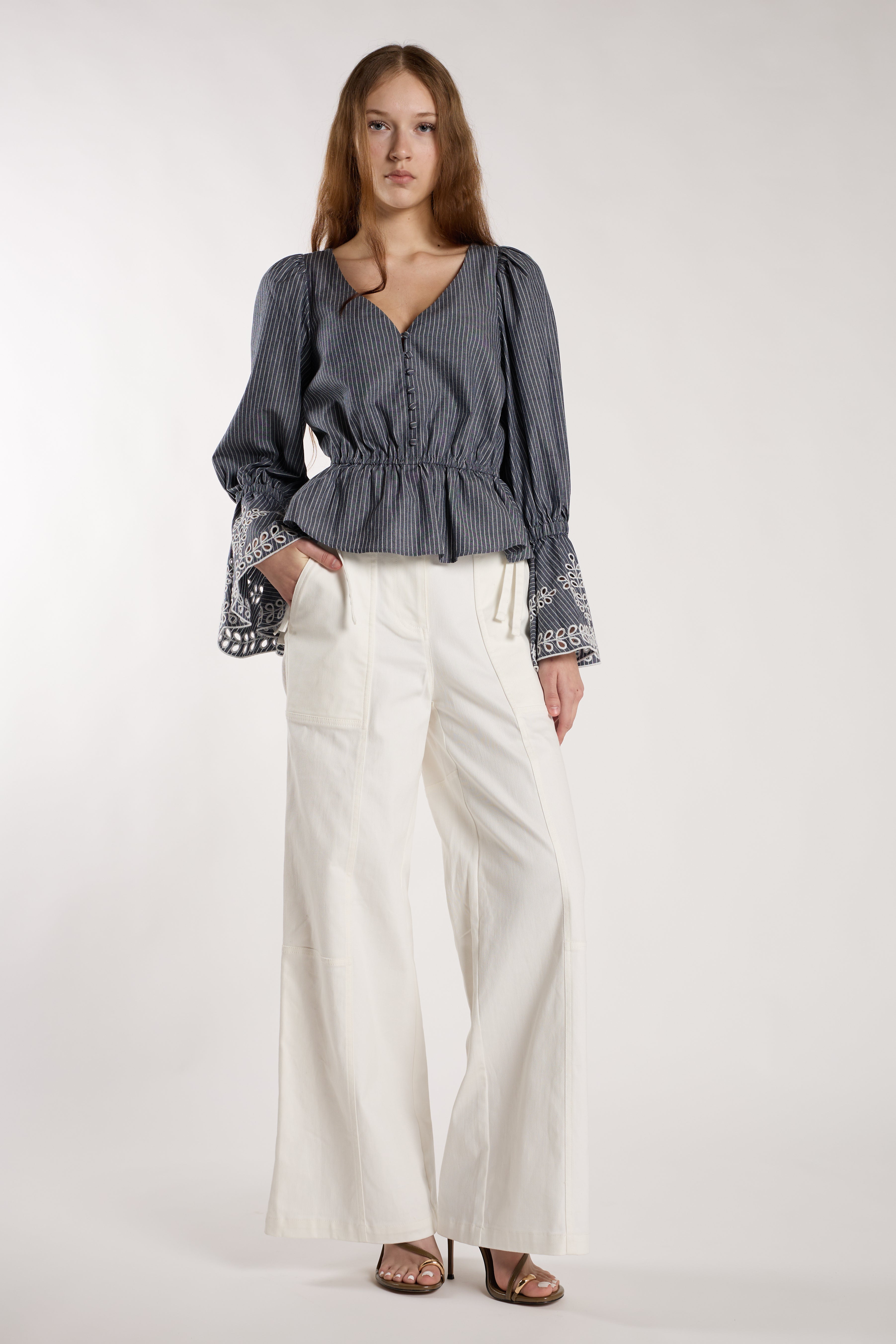 Amy Top - Stripe Embroidery
