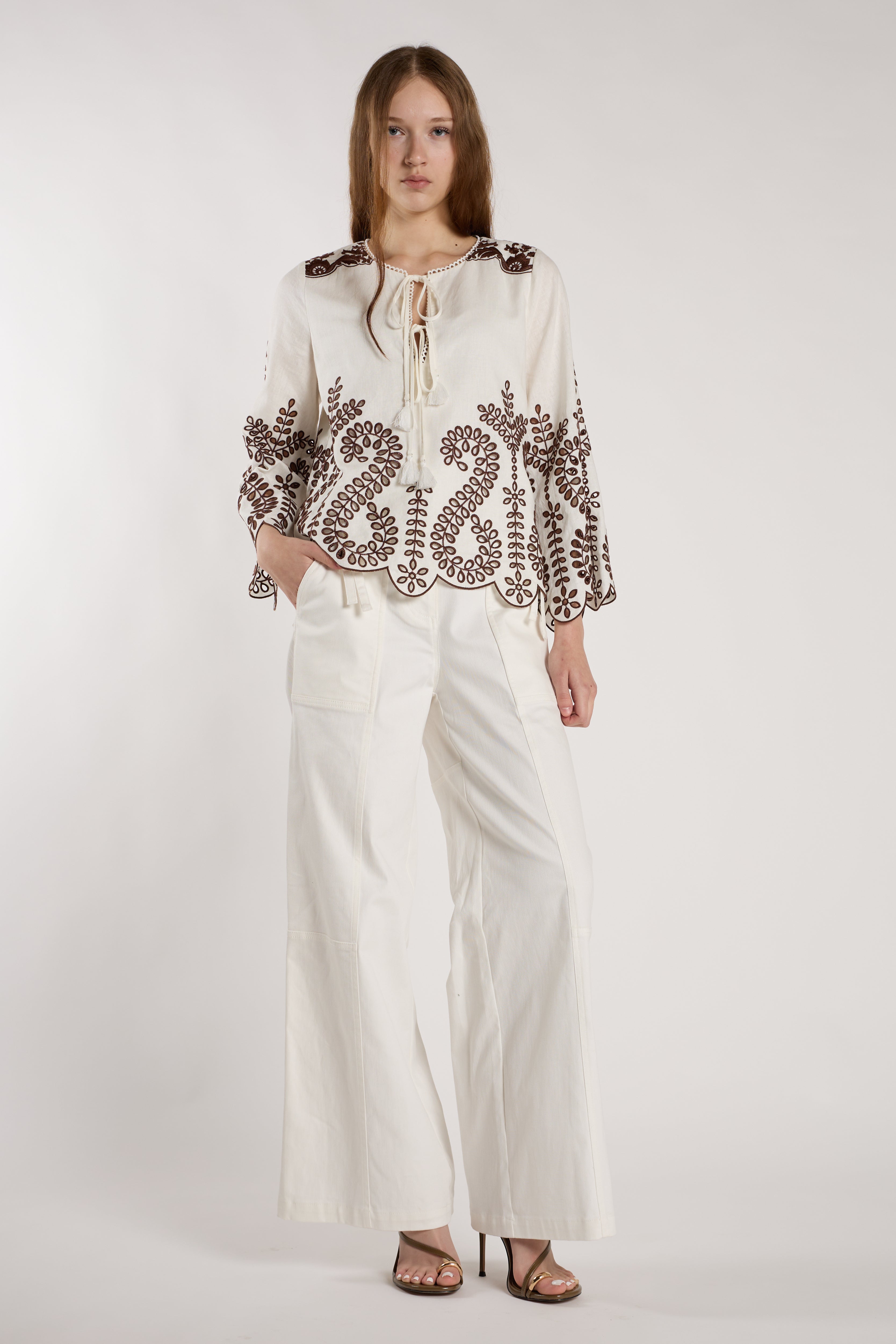 Kora Blouse - Chocolate Embroidery