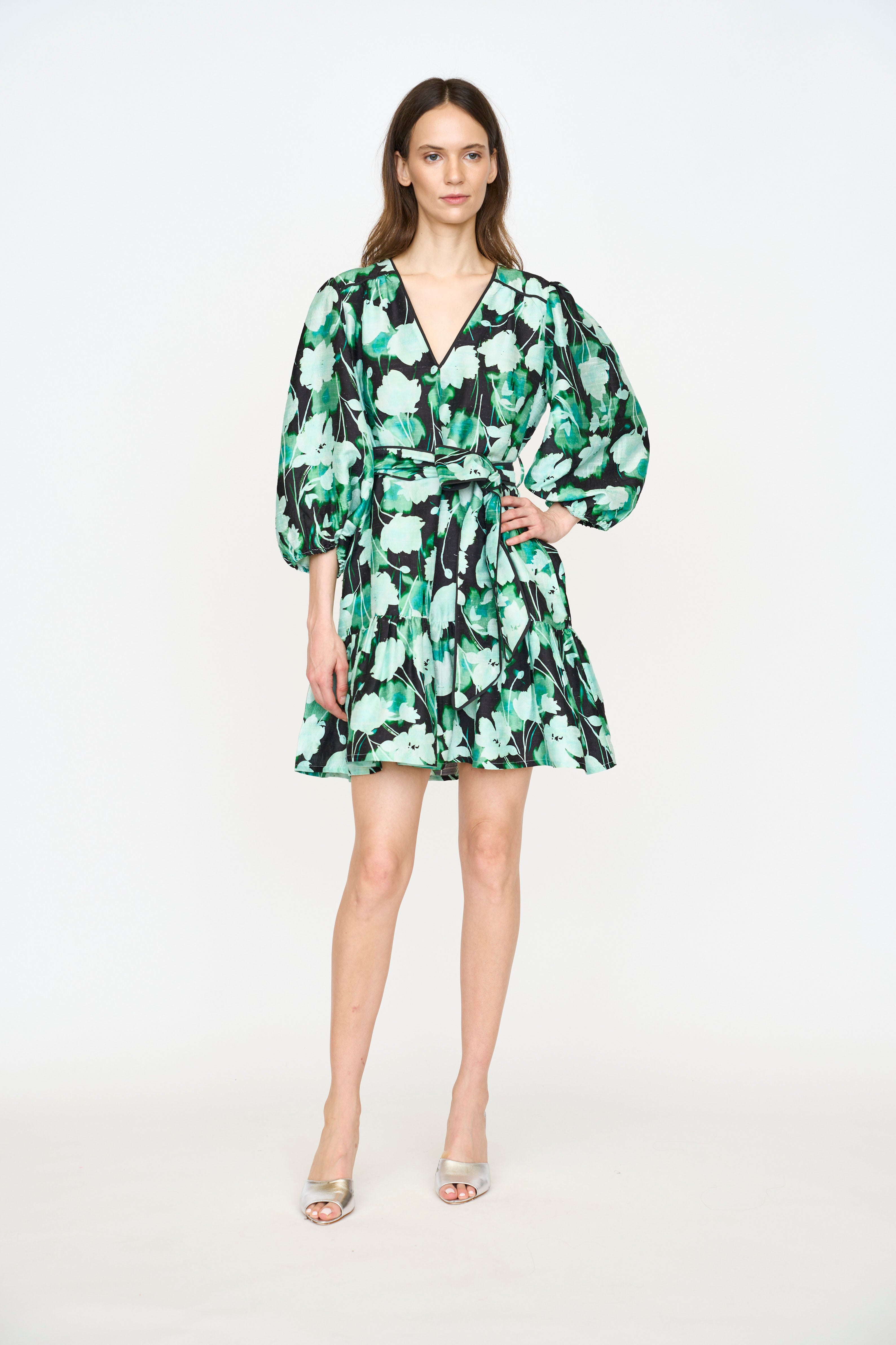 Adelaide Dress - Mint Shadow Flower