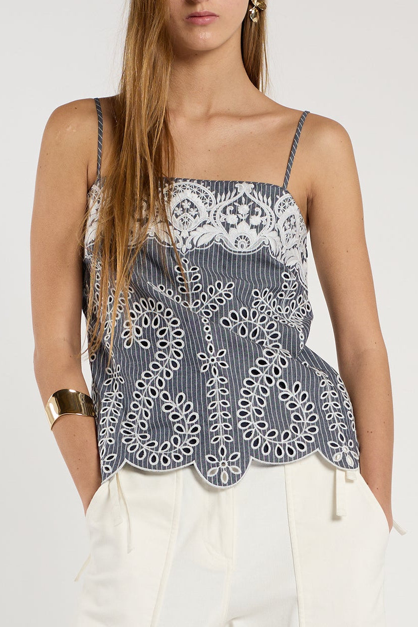 Marcy Top - Stripe Embroidery