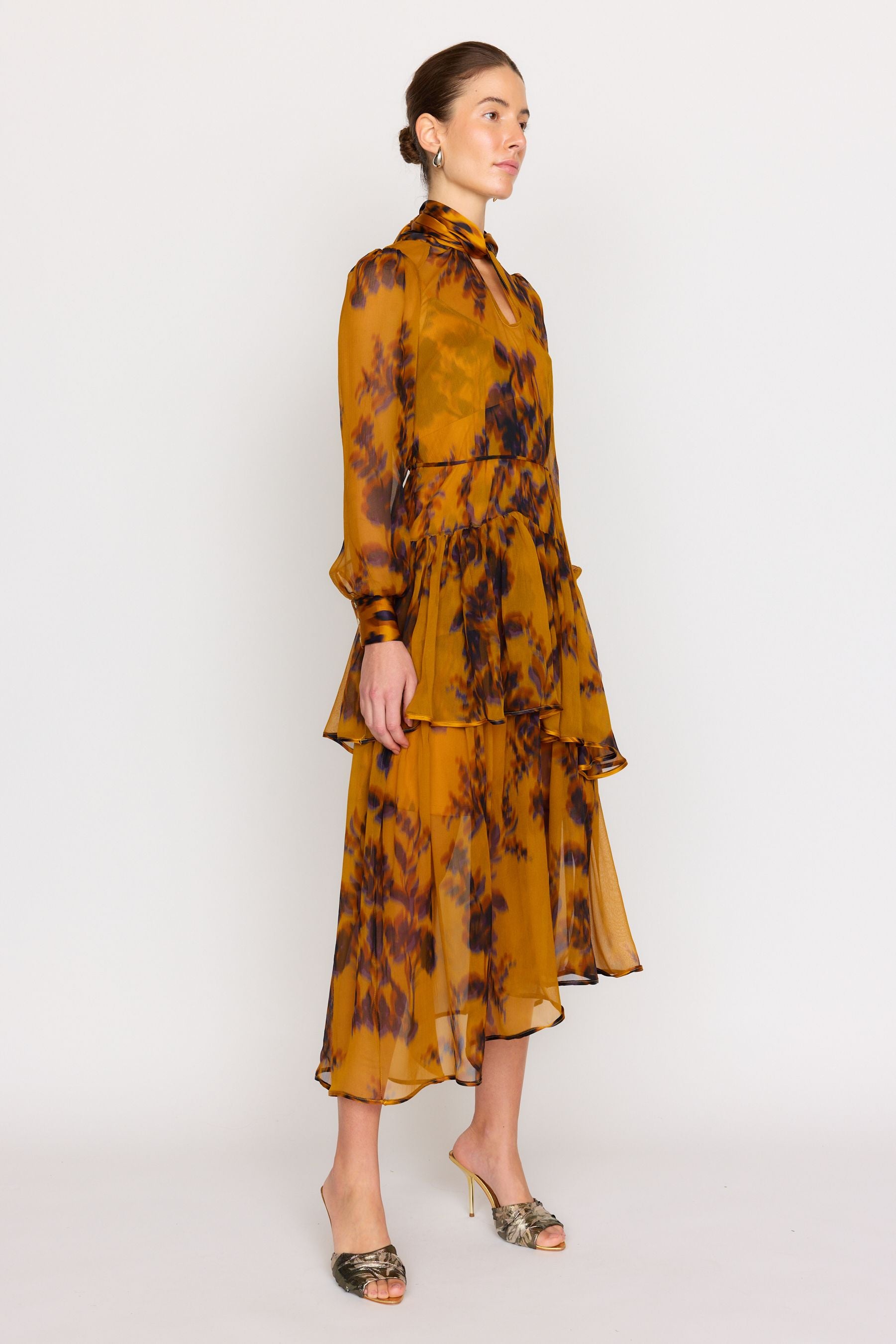 Freida Dress - Gold Shadow Flower