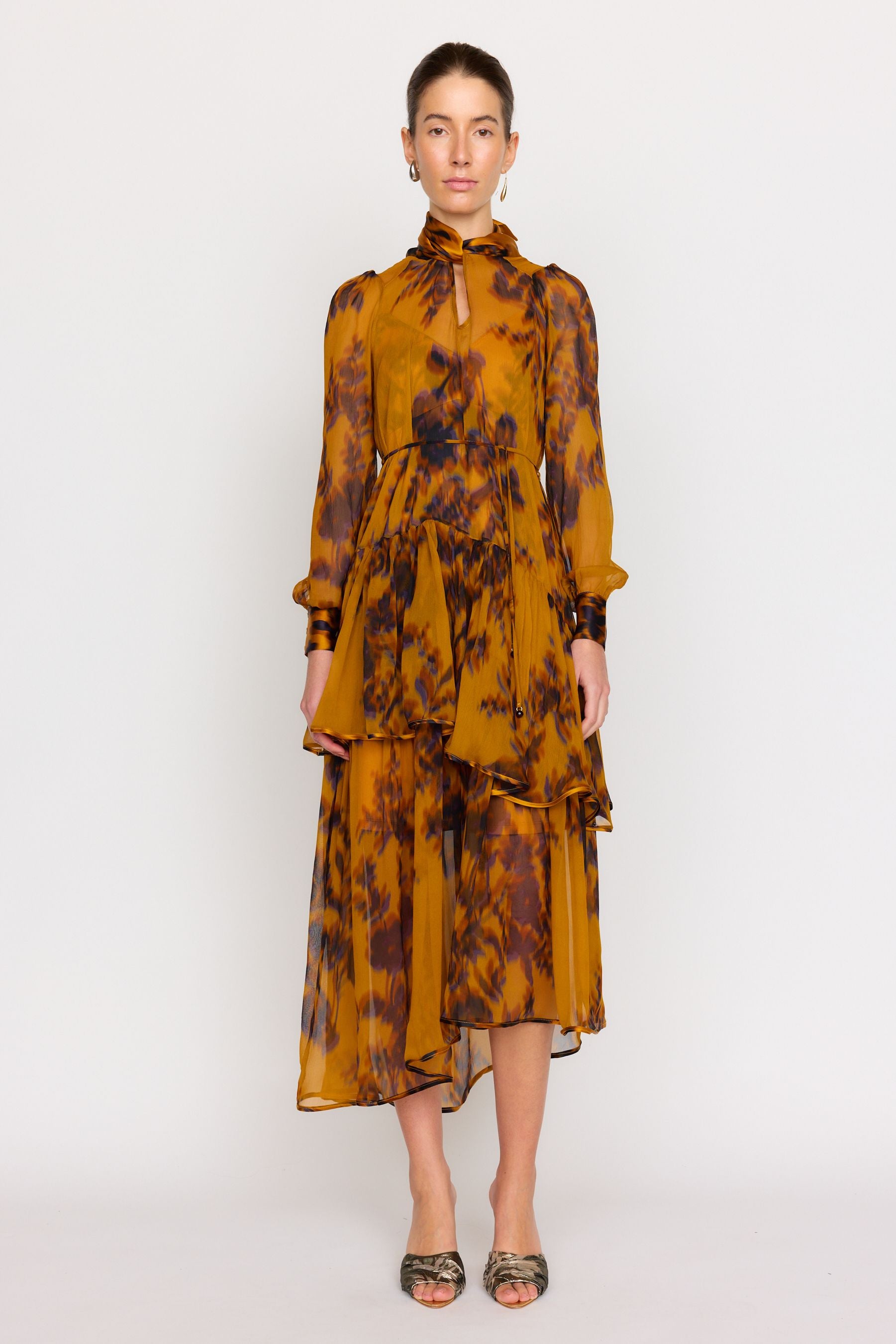 Freida Dress - Gold Shadow Flower