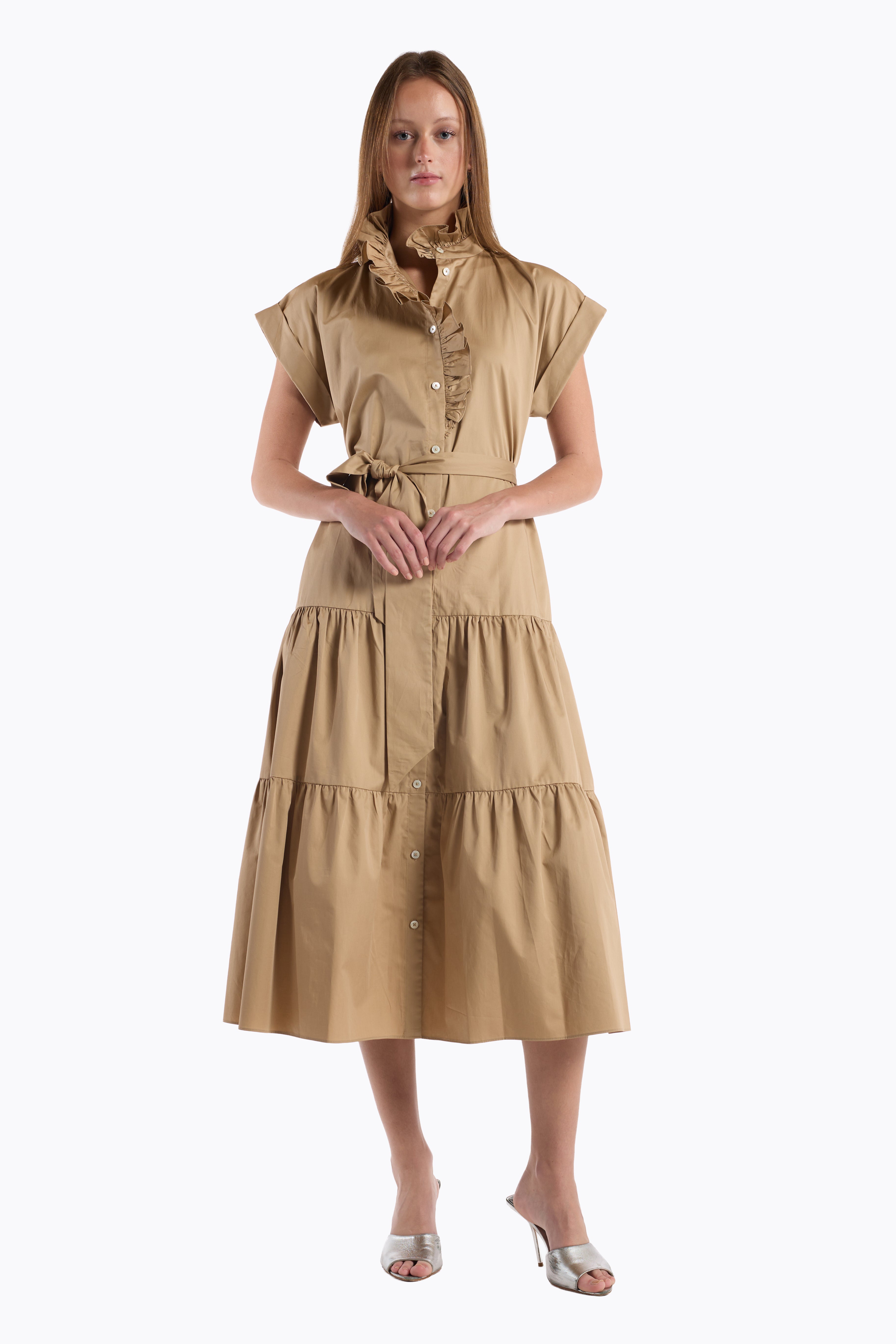 sand brown dress Sandro Fancy knit maxi dress main image 1