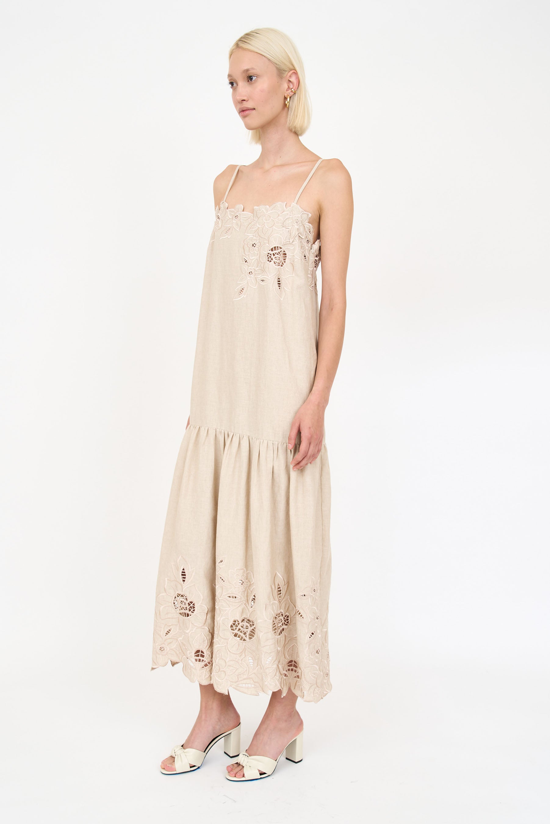 Avery Dress - Tan Embroidery