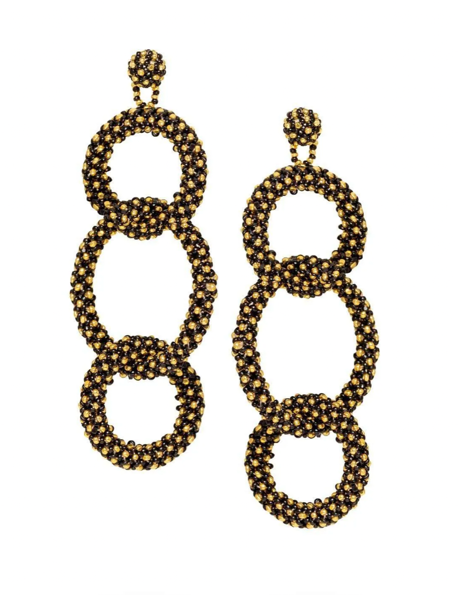 Three-Looped Hoop Earrings- Black/Gold